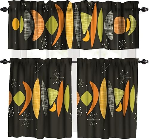 Miniatura 29 de Cortinas de cenefa de cocina de mediados de siglo, diseño geométrico abstracto de mediados de siglo, retro, moderno, tratamiento de ventana pequeña