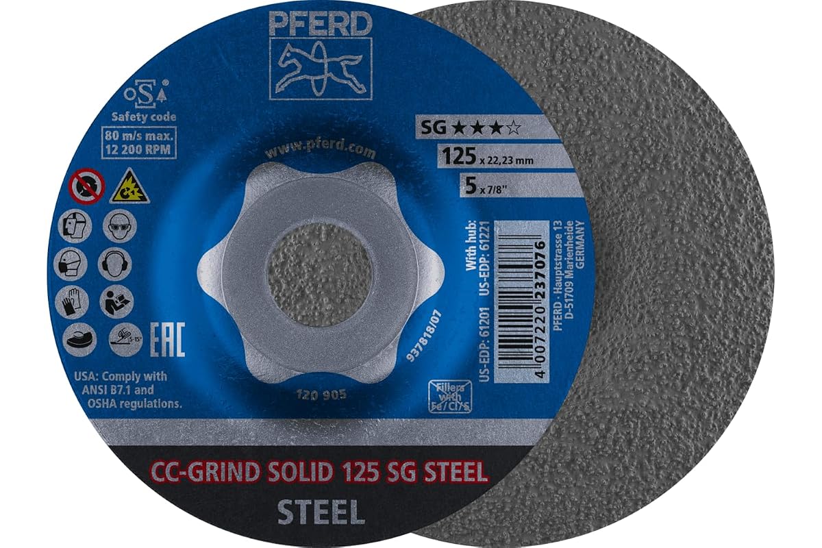 PFERD 61201 CC-Grind-Solid Grinding Disc, 5" Diameter, 7/8" Arbor Hole, 12200