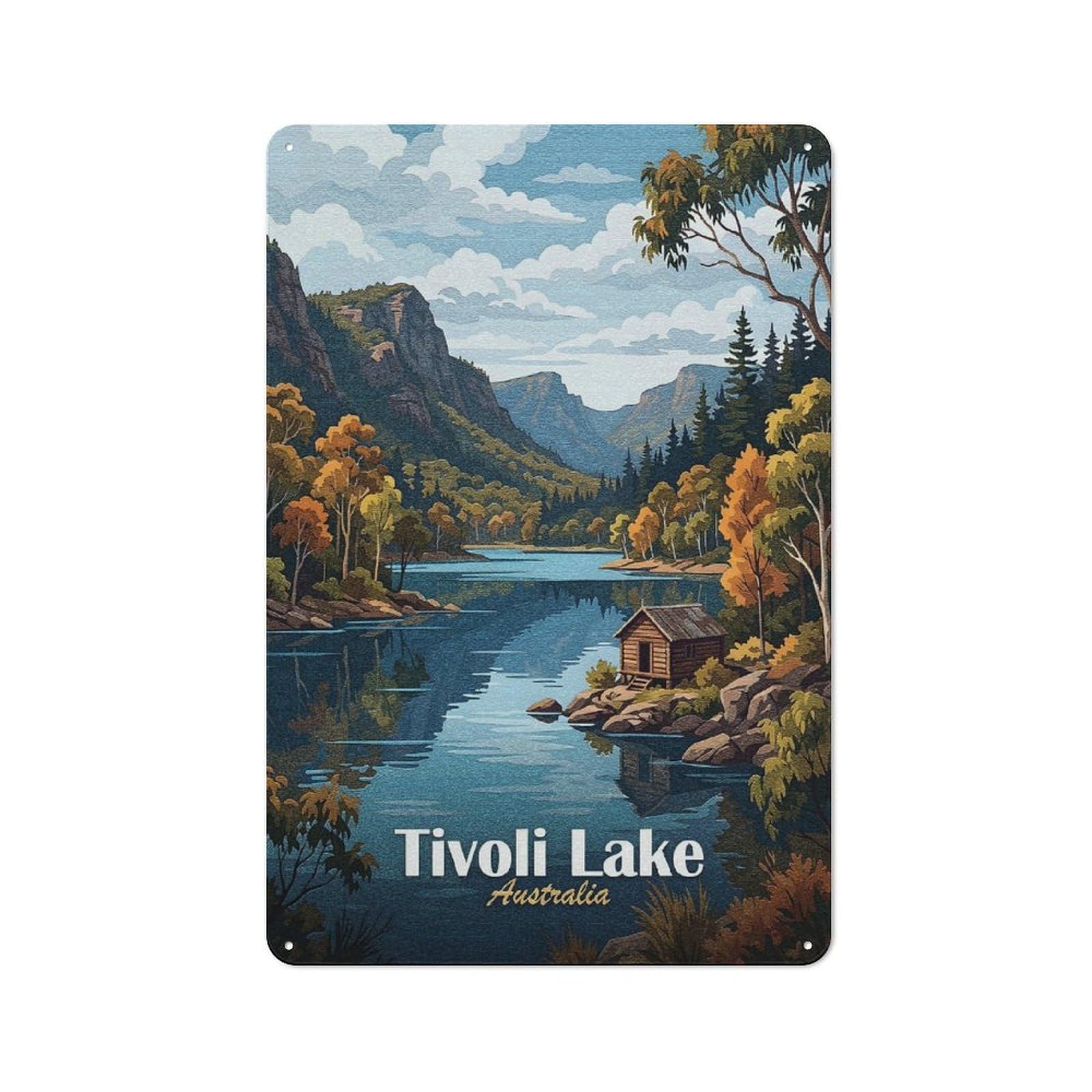 Junmoney Style-22 Metal Wall Sign 30X20cm Featuring Tivoli Lake Australia Landscape Art For Pub Or Café, Housewarming Wall Decor For People Furnishing Pub And Café