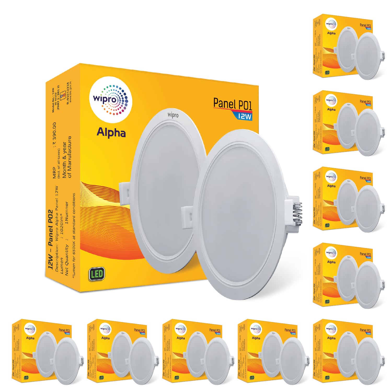 wipro 12w Alpha Downlight for Junction Box | Cool Day White (6500K) |4 inch Cutout, 22mm Height| Surge Protection Upto 350 VA | High Voltage Protection Upto 4KV | Pack of 10-picture-19