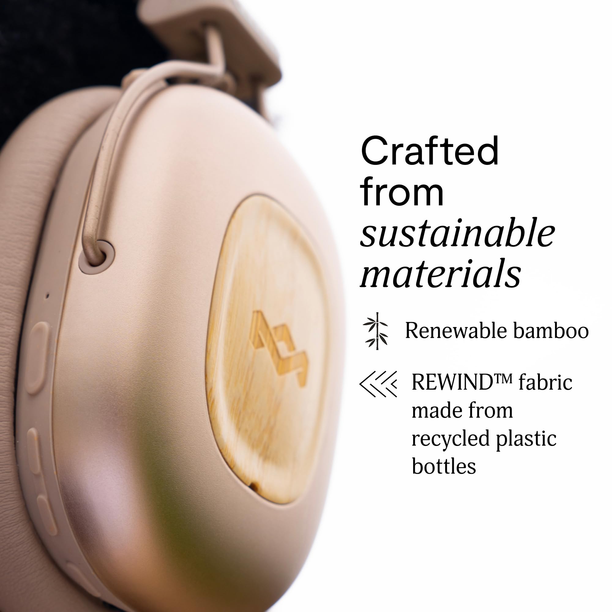 Marley House of Positive Vibration Rebel kabellose Bluetooth Kopfhörer - Over-Ear Wireless ANC mit adaptivem Noise Cancelling, 130 Std. Akku, IPX5, 40mm-Treiber, nachhaltige Materialien, Cream