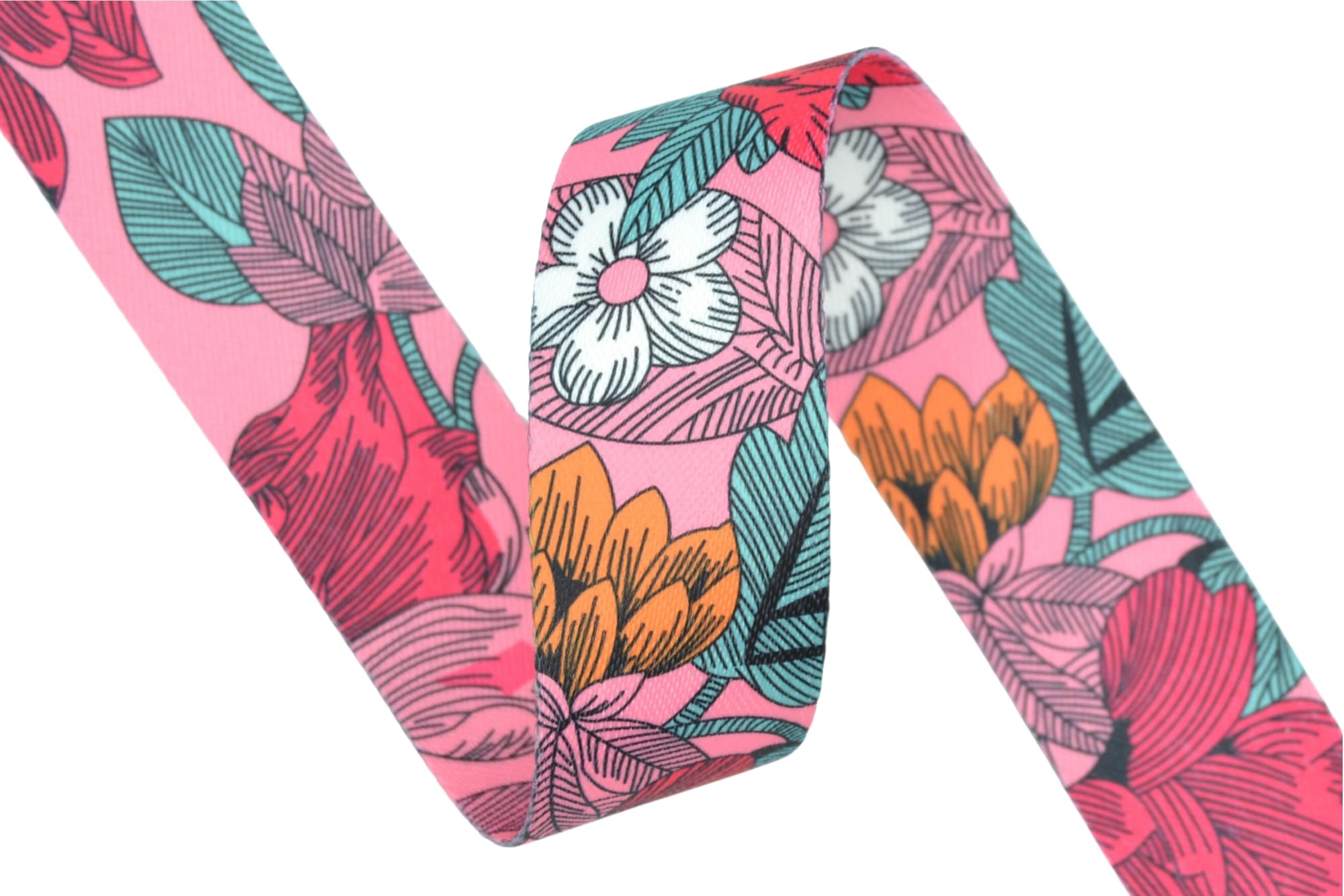 celloexpress Pink Flower 38mm Patterned 100% Polyester Shiny Printed Webbing - 1m (100cm) - Strap Tape Bag Tote Handle