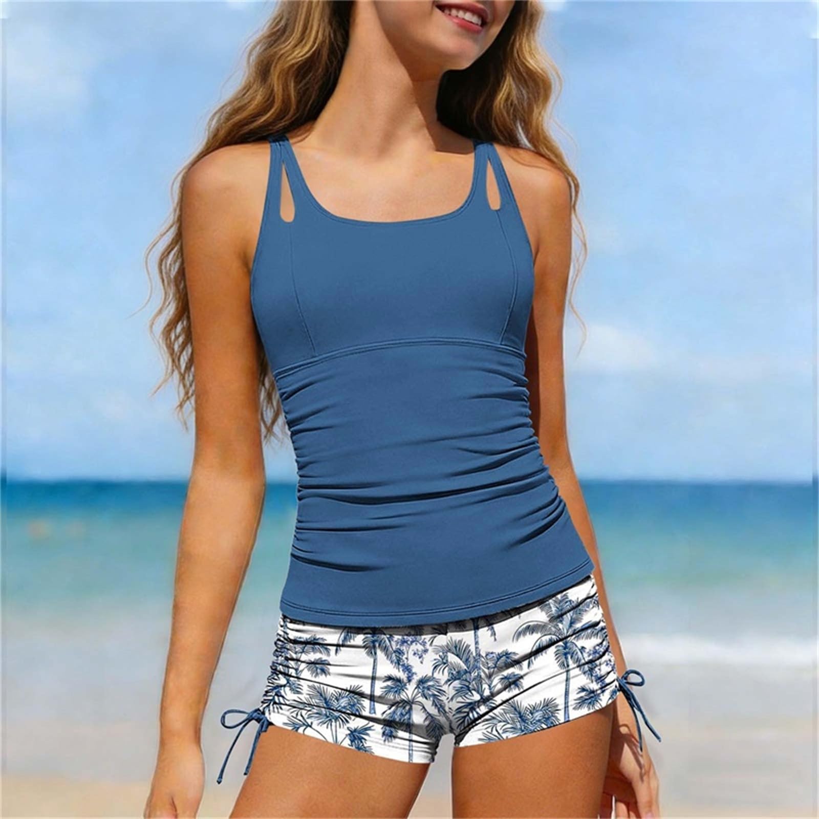 Tankini pour adolescentes 2 pièces - Maillot de bain rembourré - Haut + short de bain - Imprimé hawaïen