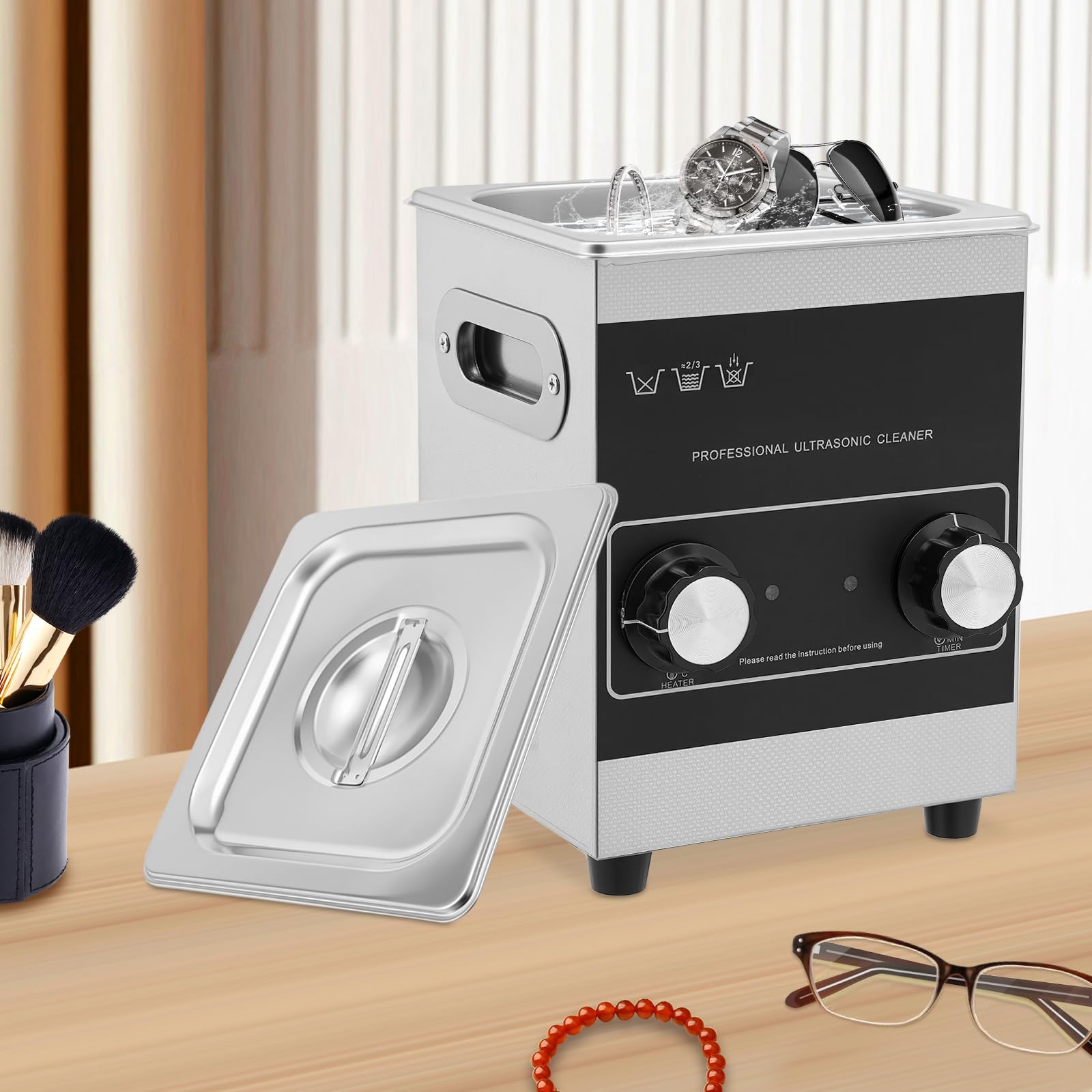 Ultraschallreinigungsgerät 2L Brillenreinigungsgerät 40KHz Ultraschallgerät Einstellbares 0-80℃ Schmuck Reinigung Zuhause, Zahnschiene Wasserdicht Ultraschall Reiniger mit Anzeigeleuchten