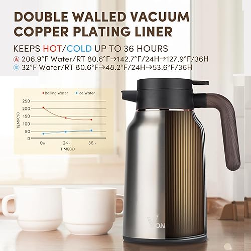 Miniatura 3 de Vondior Coffee Carafe 51oz - 36 Hours Thermal Coffee Thermos- Insulated 304 Stainless Steel Hot Beverage Dispenser - Coffee Carafes For Keeping
