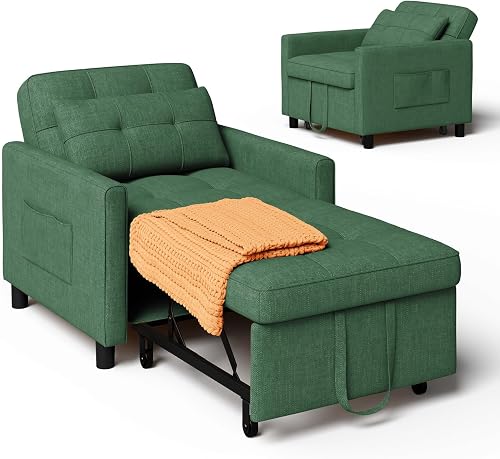 Xbro Sofá Cama Convertible Sofá Cama Plegable 3 en 1 con función de Cama, sofá Cama Ajustable con cojín y Saco, sillón con función de Dormir para apartamento pequeño,Verde