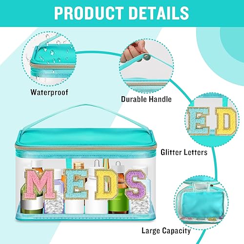 Miniatura 3 de Bolsa transparente con parche para medicamentos y medicamentos con asa, bolsa de viaje de felpilla para maquillaje y cosméticos, para mujeres y