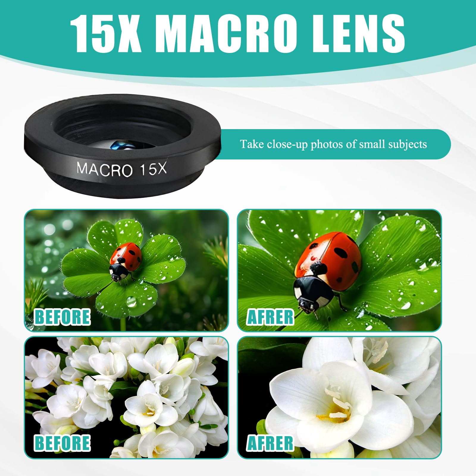 15-in-1 Handy Kamera Objektiv Set, 198° Fisheye, Weitwinkel & 15x Makro, Starlight- und Kaleidoskop-Objektiv mit CPL Filter, Smartphone Linsen kompatibel mit iPhone und den meisten Handys