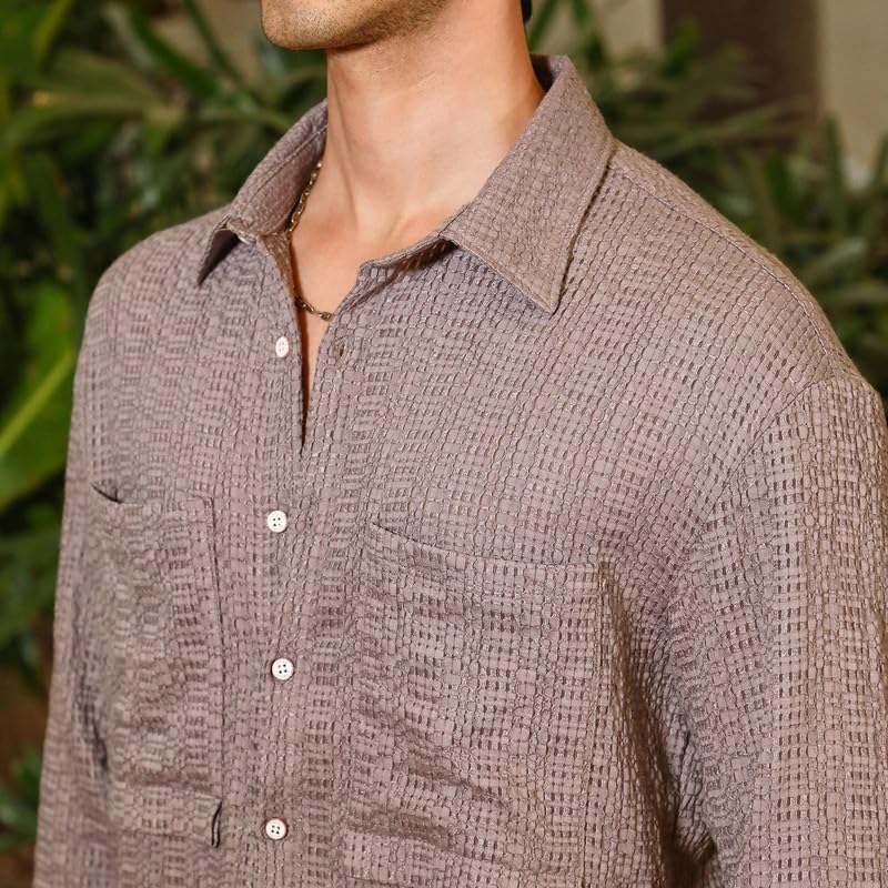 Image of CAHOOT Men's Oversized Shirt Casual Wear | Lapel Collar | Long Sleeve | Button Closure | Oversized Shirt Crafted with Comfort Fit for Everyday Wear