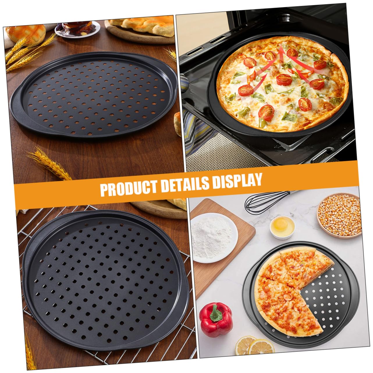 ABOOFAN Perforierte Pizza Backbleche aus Kohlenstoffstahl mit Griff