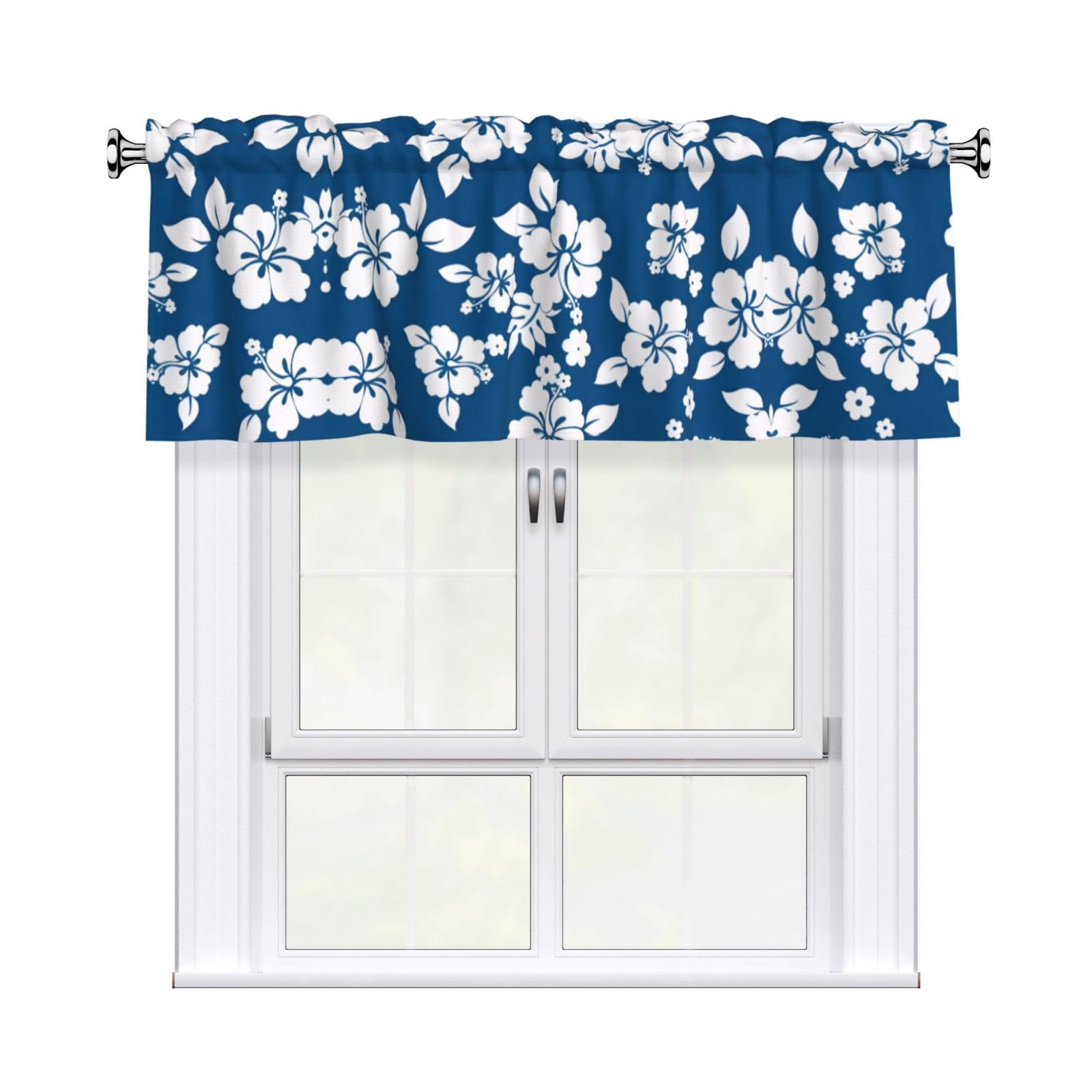 HJFCZH WHJSSF Hawaii Flower Prints 54x18in Curtain Valance - Peach Skin Polyester Kitchen Cover with Light Filtering Floral & 3" Rod Pocket