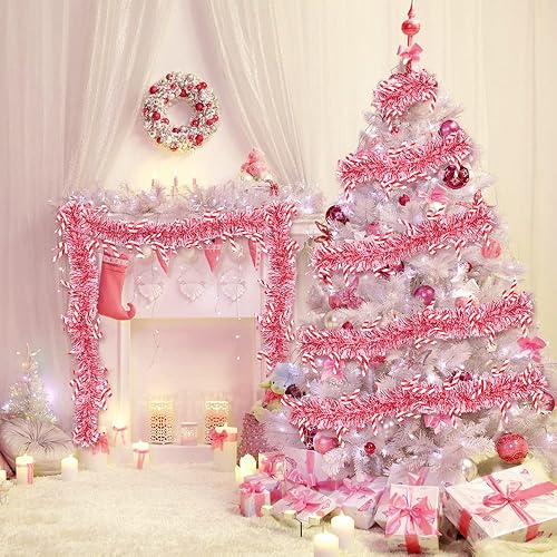 Miniatura 6 de XIMISHOP 5pcs 33ft Christmas Tinsel Garlands, Shiny Red White Candy Cane Hanging Indoor/Outdoor Decorations for Holidays, Parties & Valentine's Day