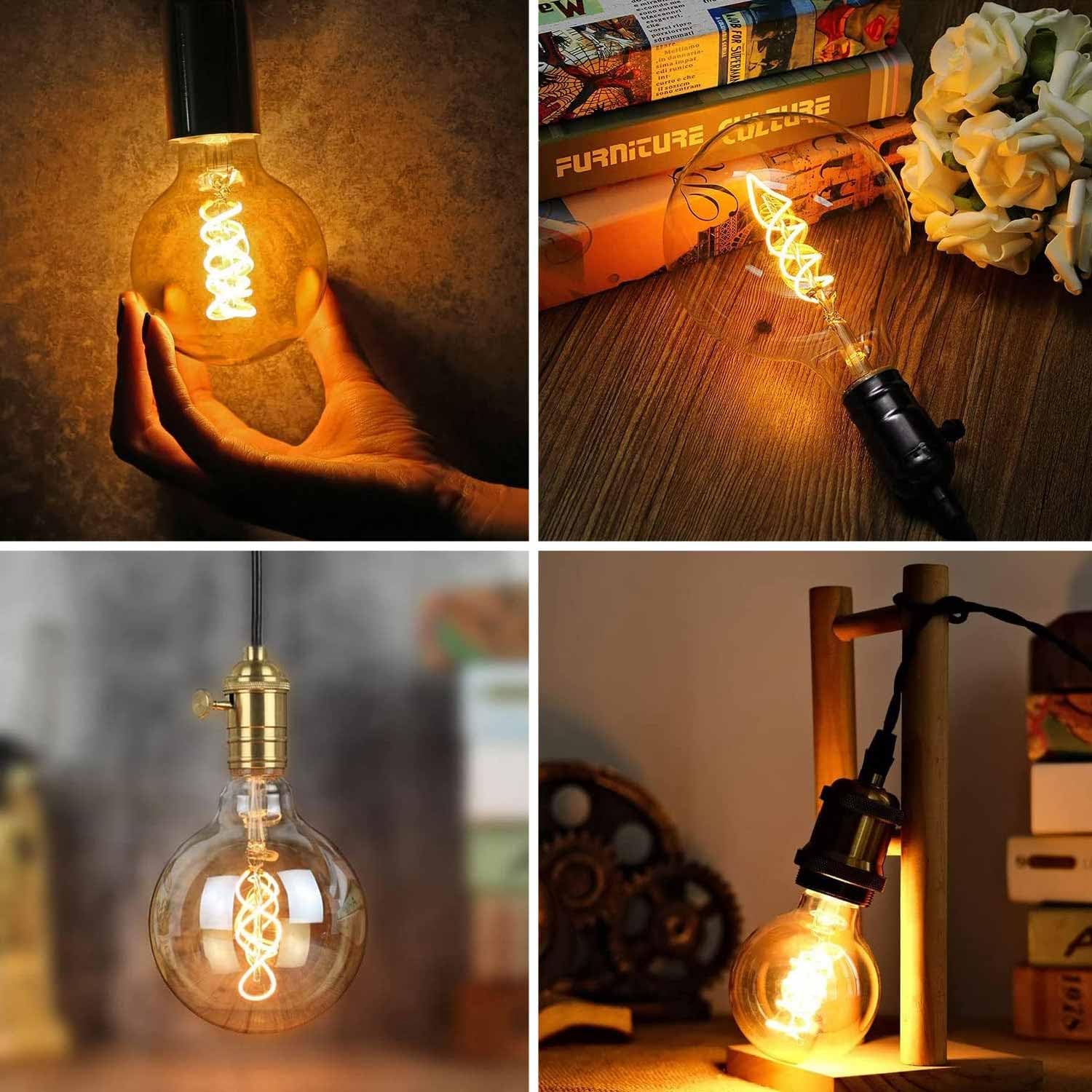 Edison Vintage Glühbirne E27,E27 LED Vintage 4W G80 2700K Warmweiss Retro Glühbirne LED Filament Lampe für Retro Beleuchtung im Wohnzimmer/Schlafzimmer/Esszimmer - Bernstein, 6 Stück