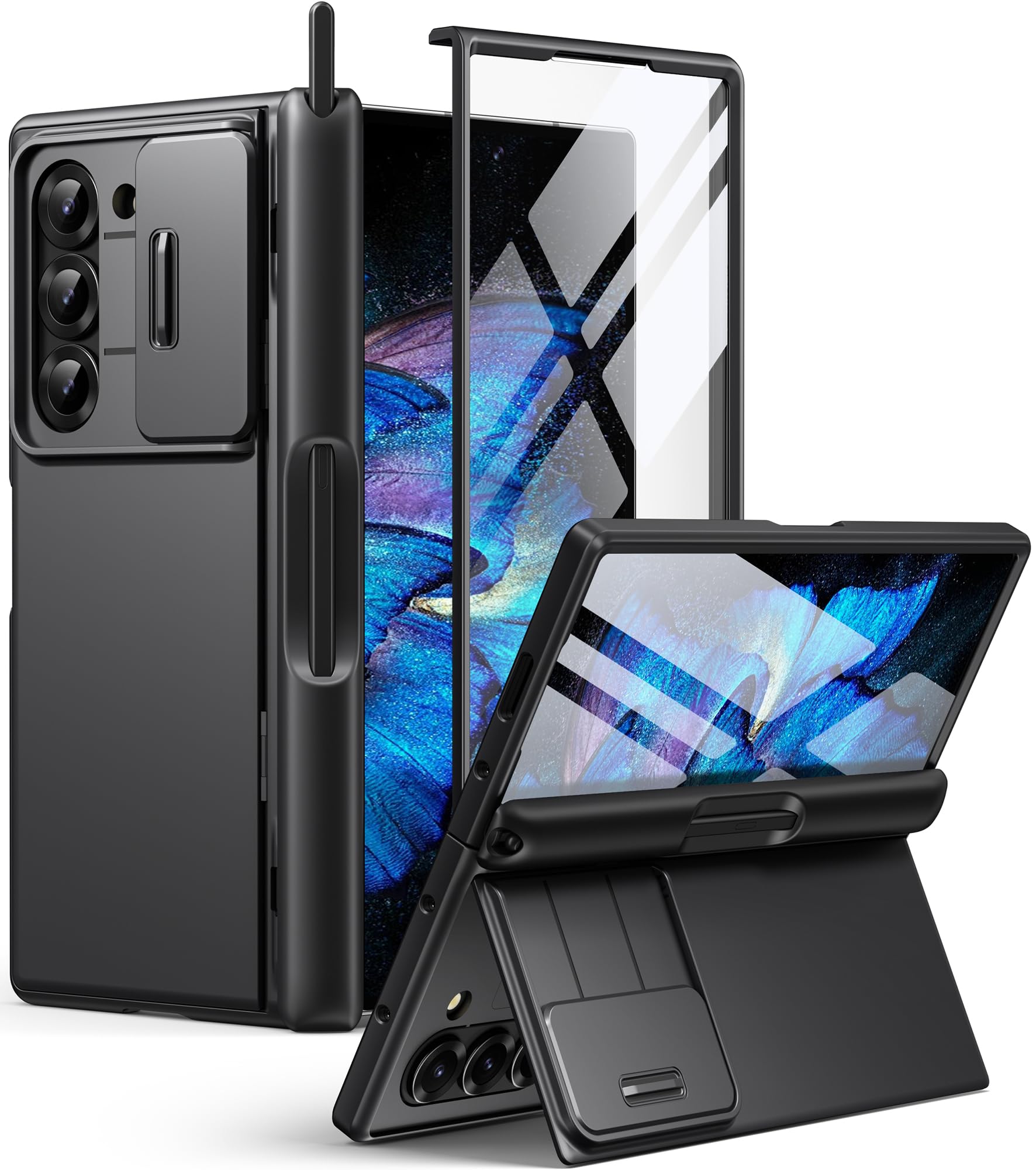 BERFY for Samsung Galaxy Z Fold 5 Case with S Pen Holder, [Built-in Screen Protector & Kickstand & Slide Camera Cover] Full Body Heavy Duty Shockproof