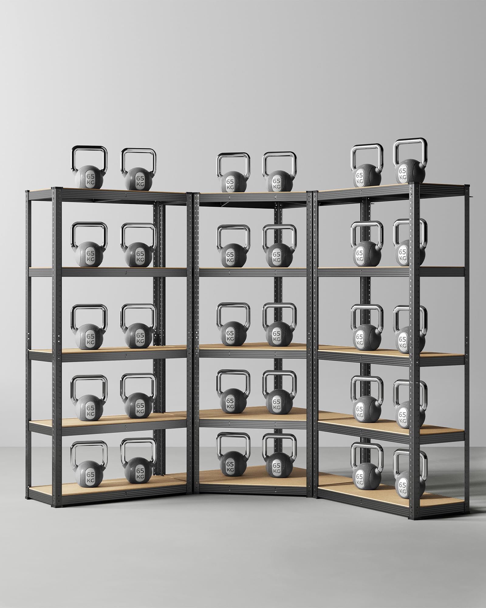 SONGMICS Ensemble d’Étagères d’Angle à 5 Niveaux, Étagères de Rangement en Acier, Charge Lourde, Garage, Entrepôt, Capacité de Charge 2625 kg, Noir d'encre et Beige Naturel GLR070B03 | Étagère de rangement pour garage, salle de rangement, cave GLR070B03