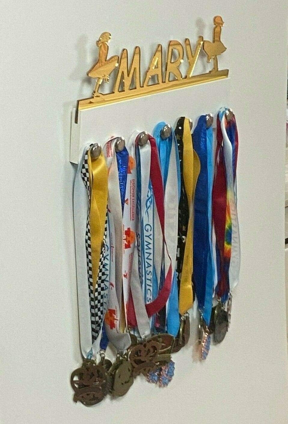 Custom Personalized Name Medal Holder, Irish Step Dancer Dancing Display Hanger Rack with Hooks for 60+ Medals, Ribbons, Sports 16'' Wide Awards, One Of A Kind Made To Order With Your Name On It
