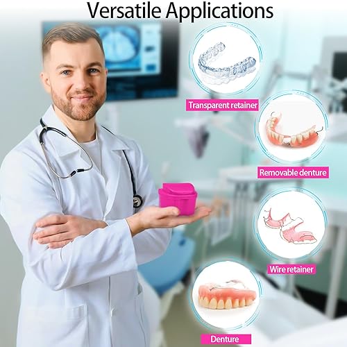 Miniatura 4 de 2 Pack de Cajas para Baño de Dentaduras de Varios Colores Estuche de Limpieza y Retención con Cepillo y Cestillo con Filtro - Rojo Rosa y Negro