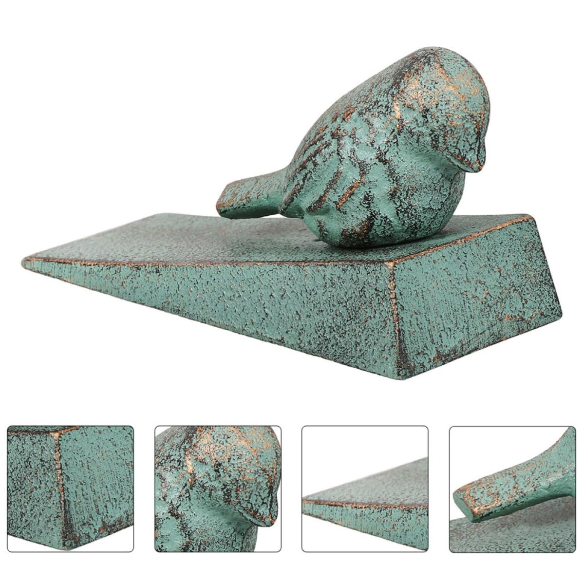 2 Pezzi Fermaporta Animale in Ghisa Verde Stile Vintage Rustico