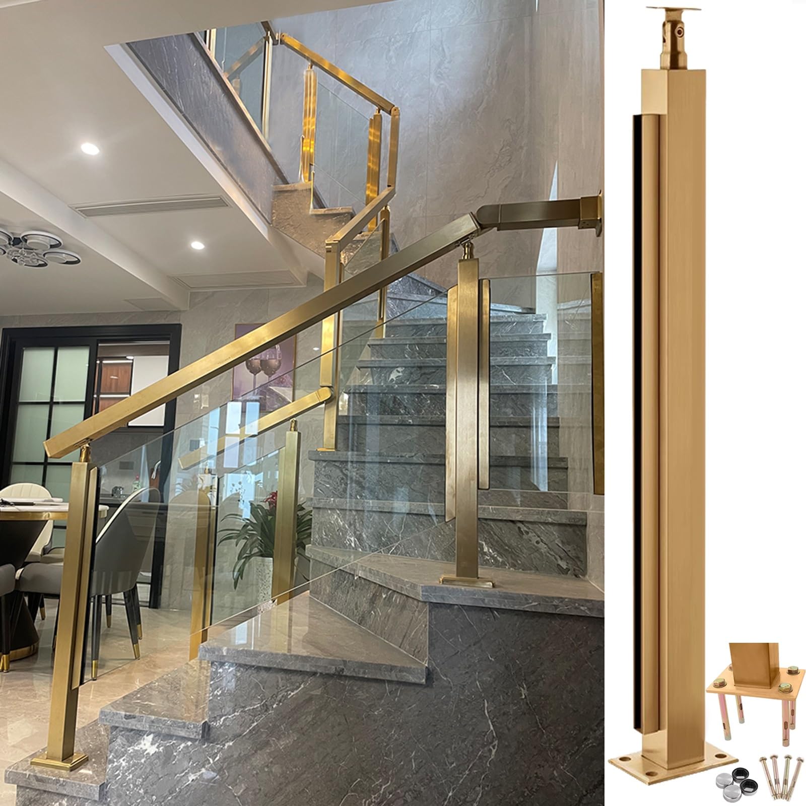 Gyeqxkt Gold End Post Stainless Steel Stair Railing Post Systemmodern Balustrade Kit For Deck Pool Terrace Yard Fencingdurable End Post (105Cm) For Fety & Style