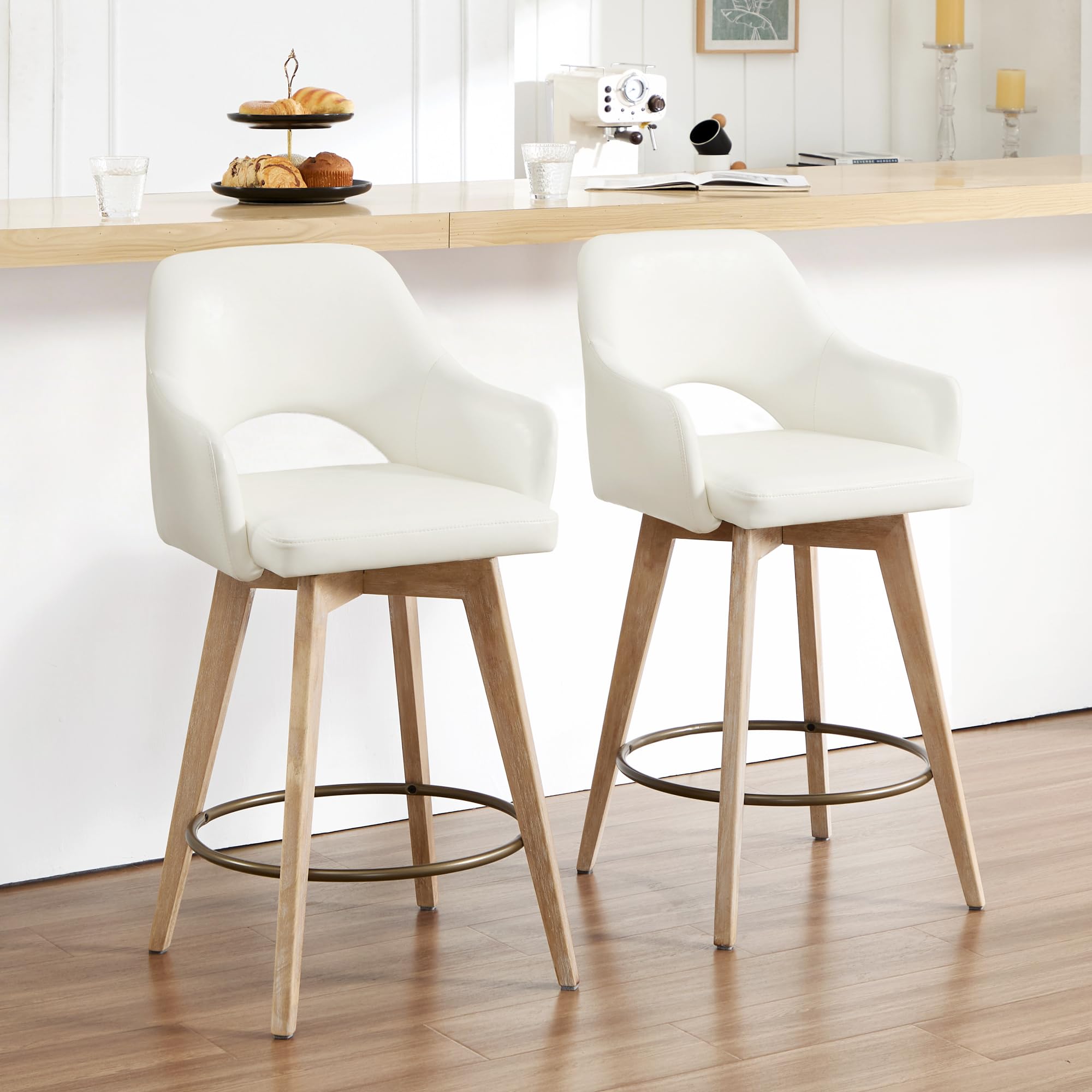 Zesthouse Swivel Bar Stools with Back &amp; Arms, Wood Counter Stools Set of 2
