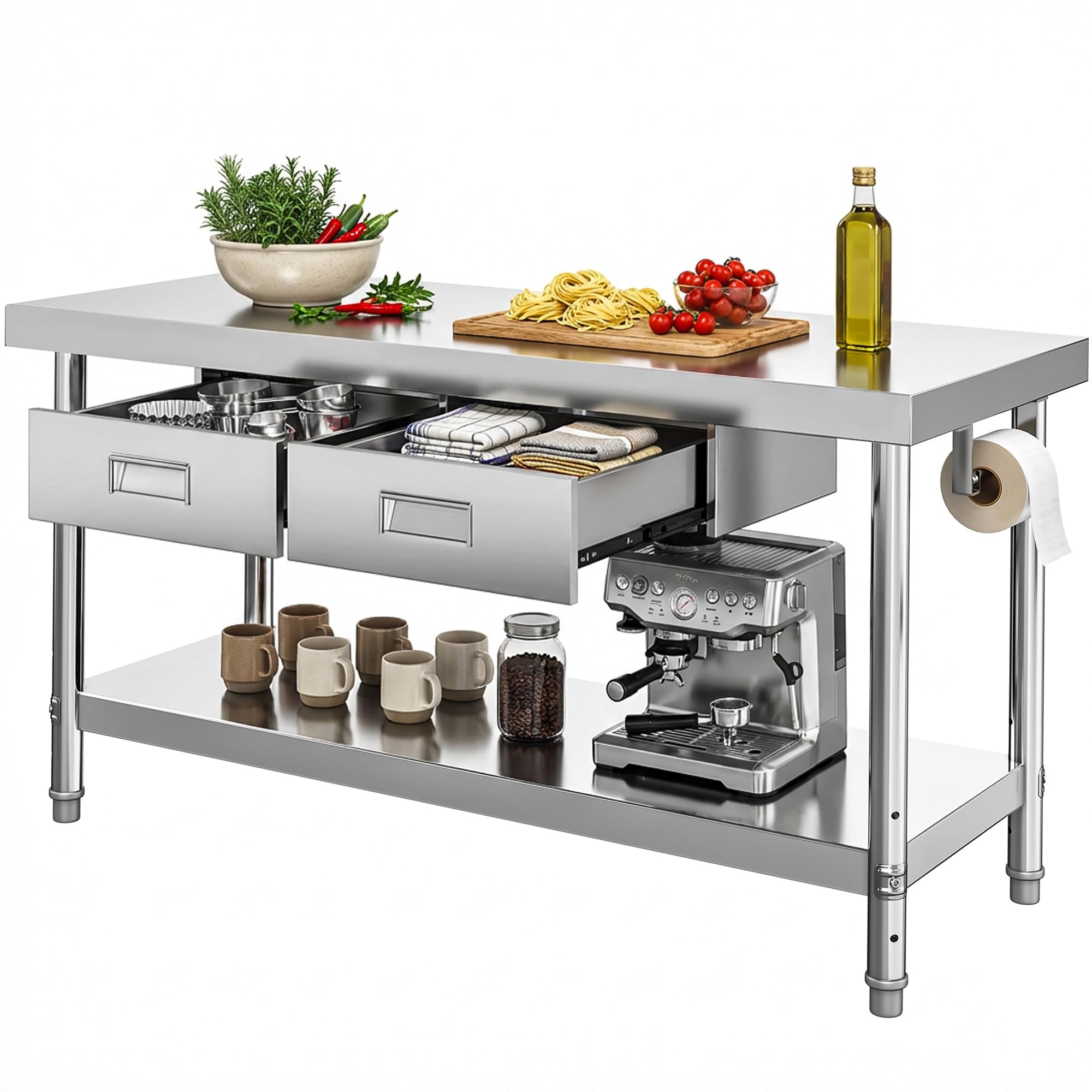 DWVO 60x24in Stainless Steel Table with 2 Drawers