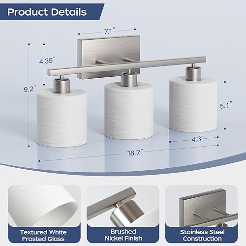 Miniatura 3 de PARTPHONER Lámparas de baño, accesorios de iluminación de baño sobre el espejo, luces clásicas de tocador, lámpara de tocador moderna con pantallas