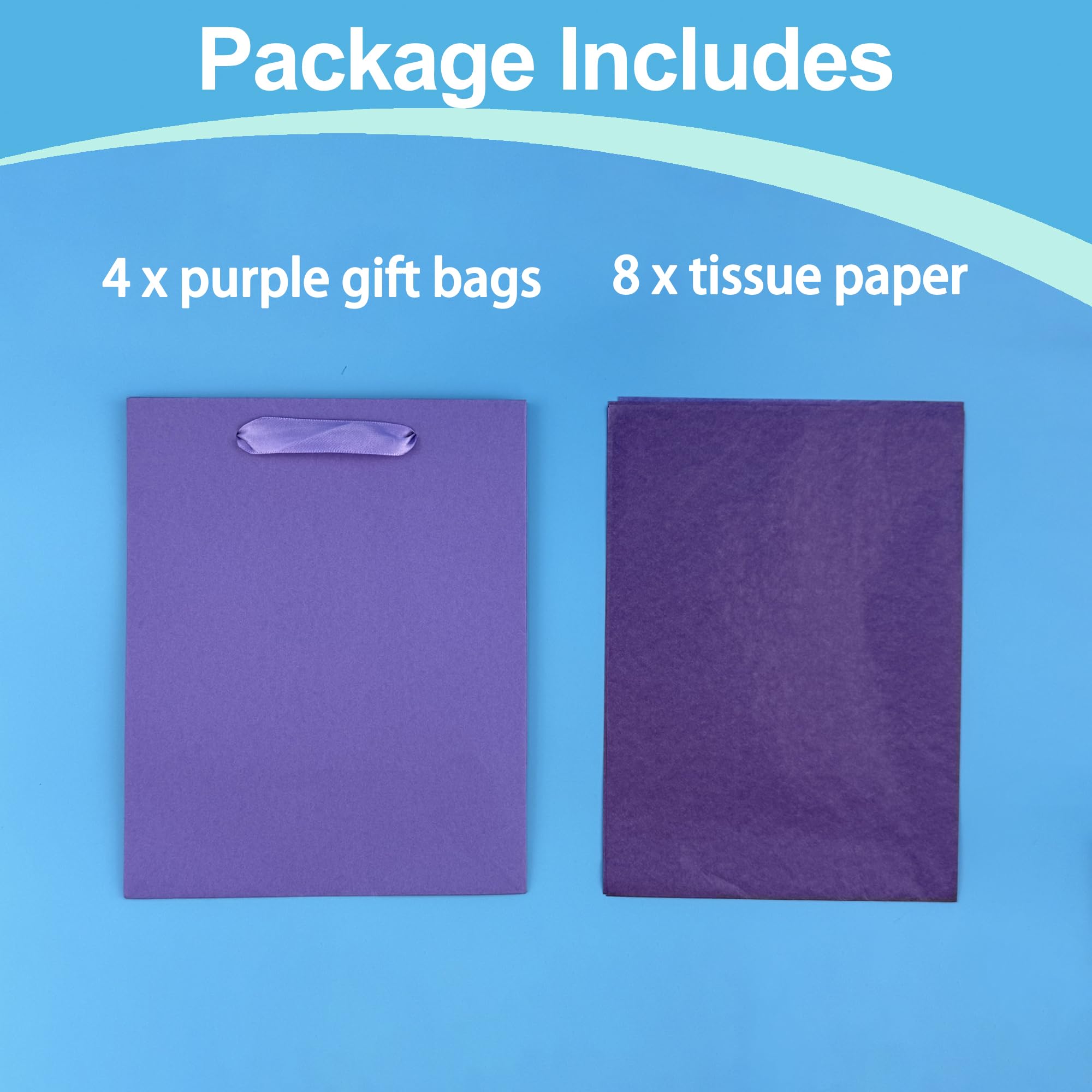 MOXARYSU 4 Pcs Medium Purple Gift Bags: 8x5x10 Inches Gift bags With Handles Party Favor Bags With 8 Tissue Paper For Party,Birthday,Baby Shower,Wedding（Purple）