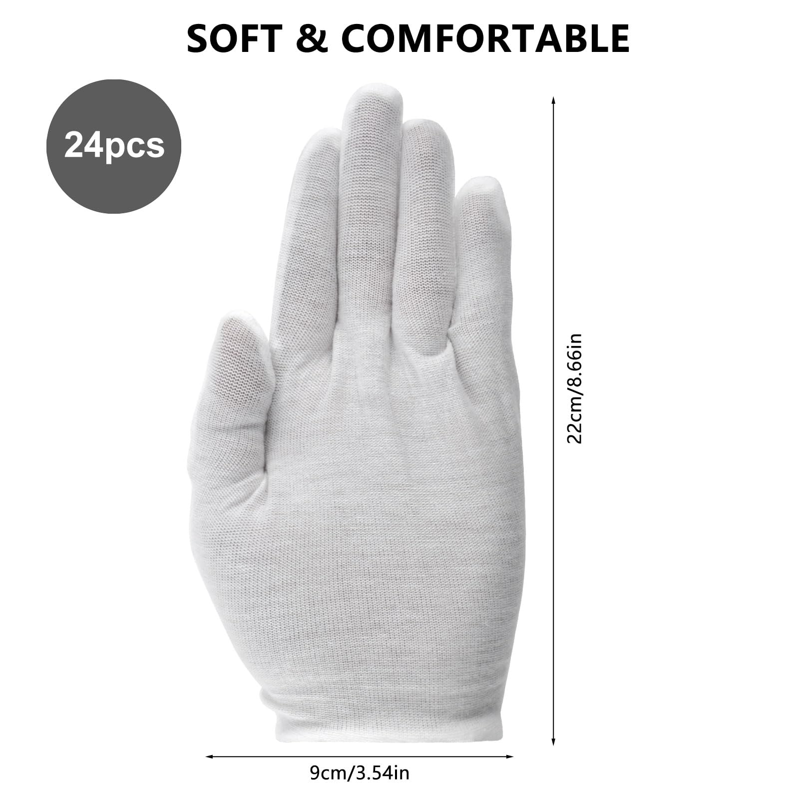 iPobie 12 Paia di Guanti in Cotone Bianco,Traspiranti Guanti Cotone Bianchi, Guanti da Lavoro in Cotone Bianco,per Mani Asciutte,Eczema,Bellezza,Moneta, Gioielli