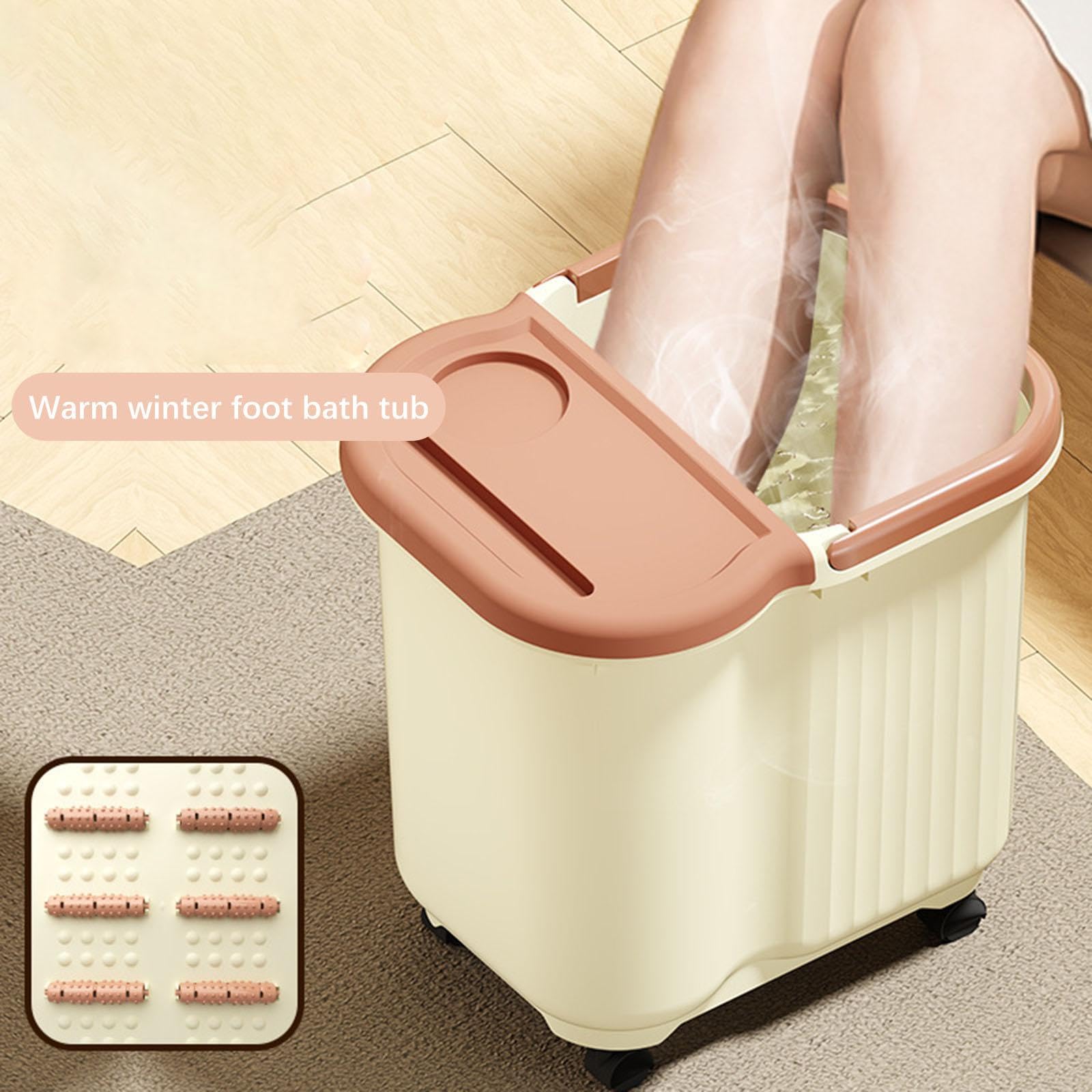 Pediluvio, Bacinella per Pedicure, Bacinella per Massaggio Ai Piedi, Realizzata in Polipropilene, Comoda E Antiscivolo Maniglia, Ideale Come Regalo O, Beige, L with Wheels
