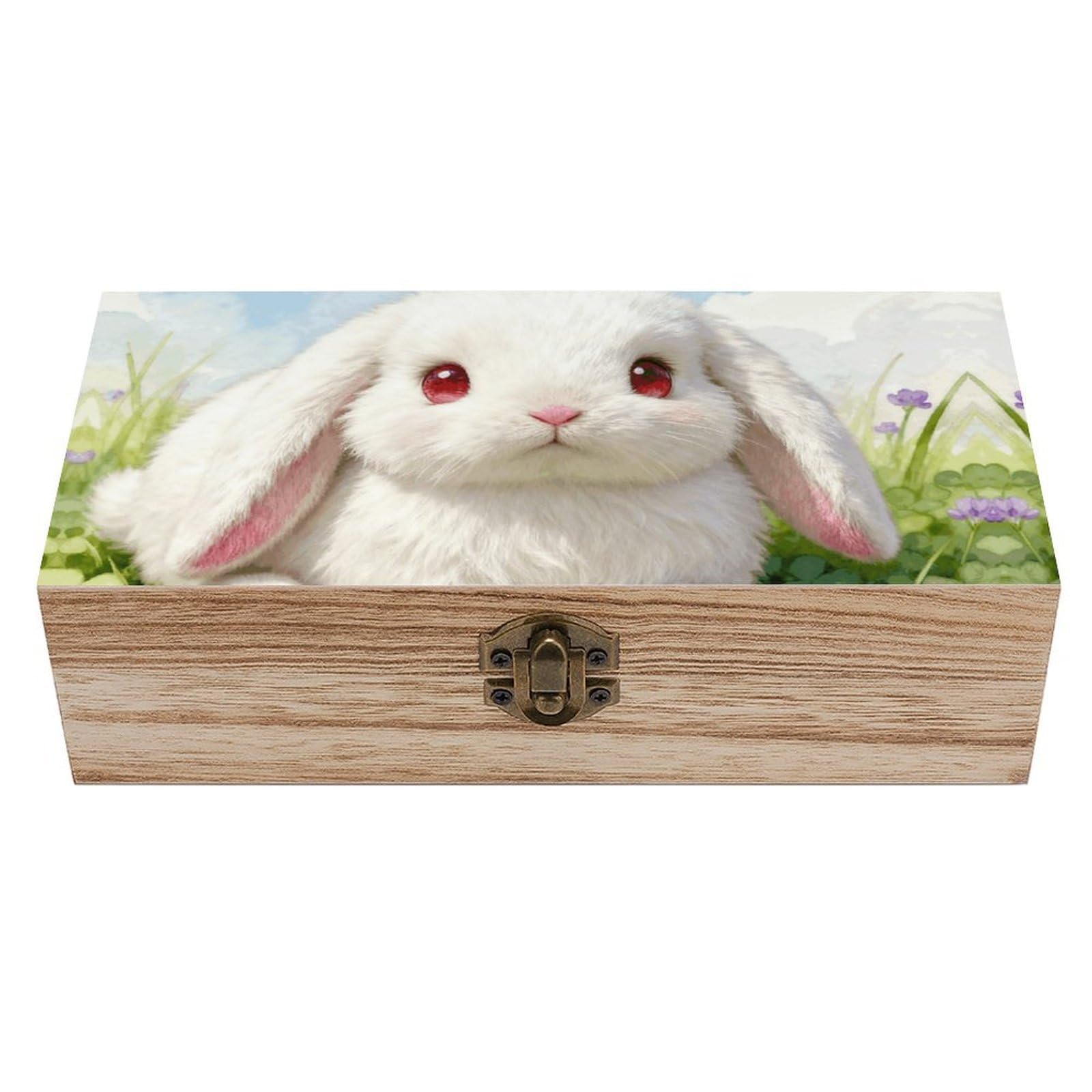 LZQPOEAS Cute Bunny Wooden Storage Box Small Decorative Box with Hinged Lid Handmade Elegant Keepsake Storage Box for Jewelry, Photos, Trinkets, Letter Gifts, Small Heirlooms