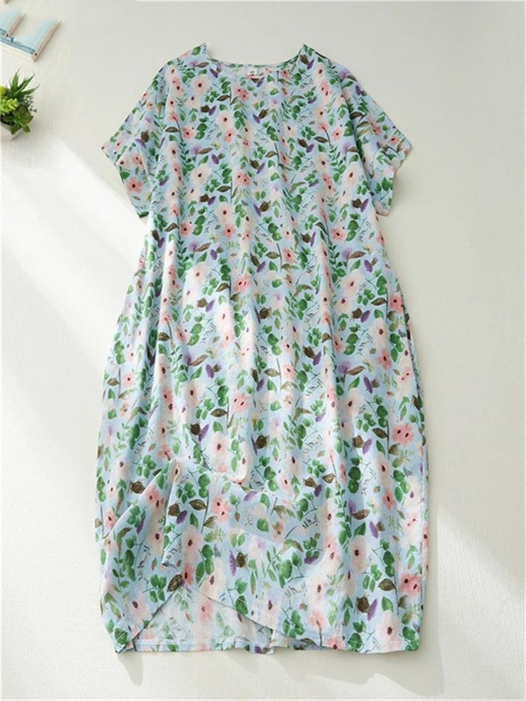 Damska lniana sukienka w stylu vintage kwiatowa damska sukienka z nadrukiem damska luźna sukienka midi