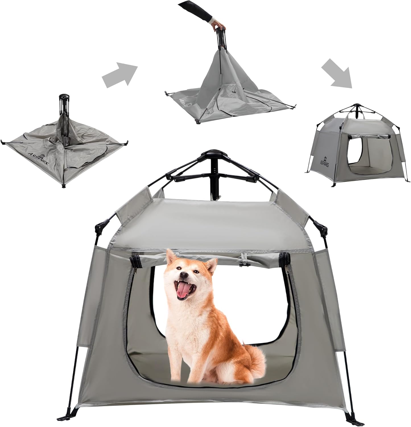 Outdoor Waterproof Pet Automatic Camping Tent, Pop up Cave Bed for Indoor Cats and Small Dogs, Portable Cat House Dog House, Grey.