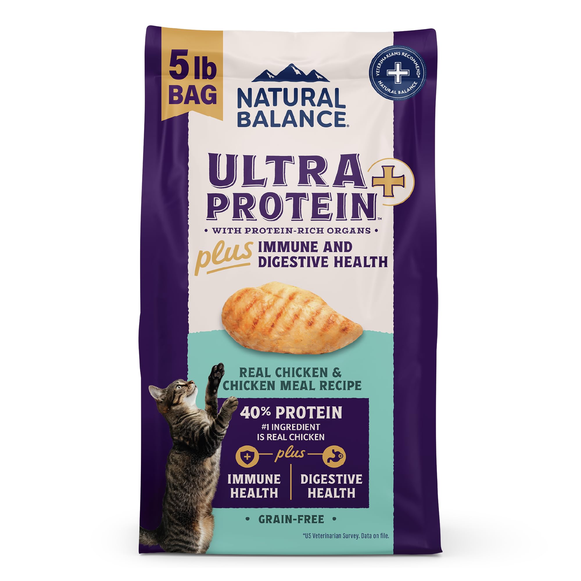 Natural Balance Ultra Protein Plus Dry Cat Food, Immune & Digestive Health Real Chicken & Chicken Meal Recipe with Nutrient-Rich Organs, High Protein