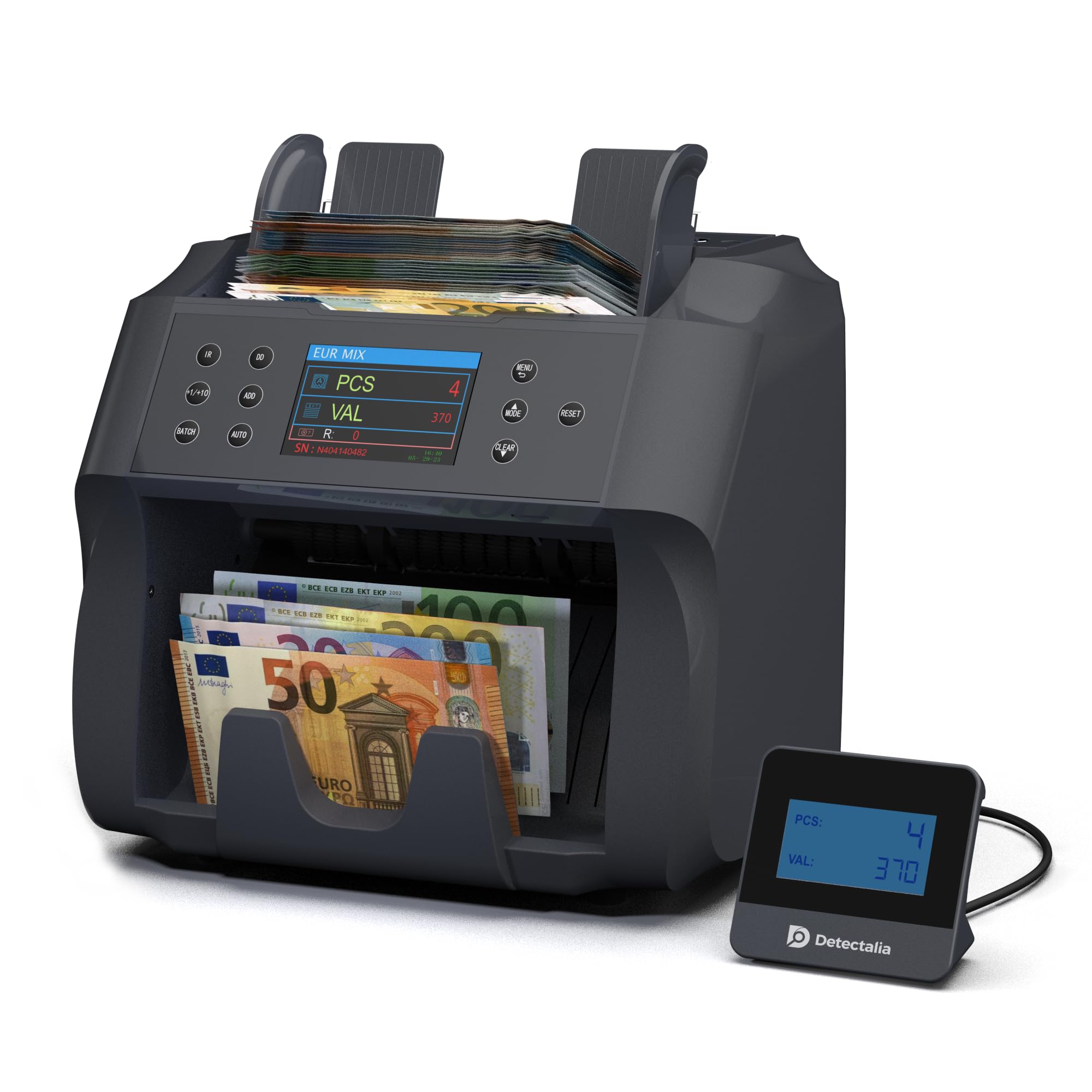 Detectalia V500 - Conta banconote professionale con funzione di valore per banconote miste - 5 valute EUR, GBP, USD, CAD, MXN - 2 Sensore CIS e riconoscimento numeri di serie
