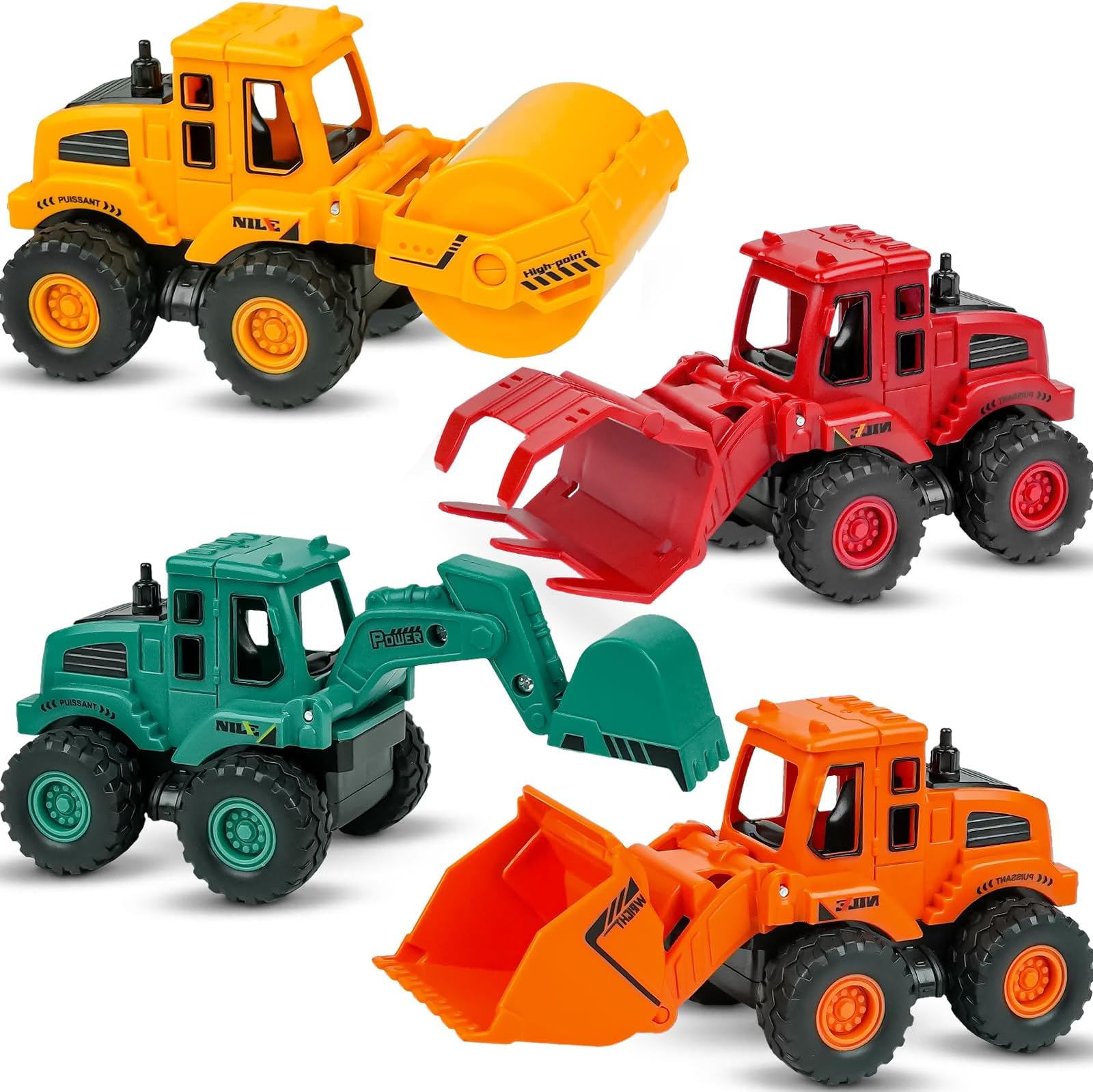 Beestech Construction Toys for 3 Years Boys Girls Kids Friction Construction Truck Toy Car Sand Toy Truck Excavator Bulldozer Road Roller (Colorful 4 Pack)