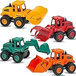 Beestech Construction Toys for 3 Years Old Boys Girls Kids, Friction Powered Construction Truck Toys Vehicles Sand Toys Trucks Excavator, Bulldozer, Road Roller (Colorful 4 Pack)