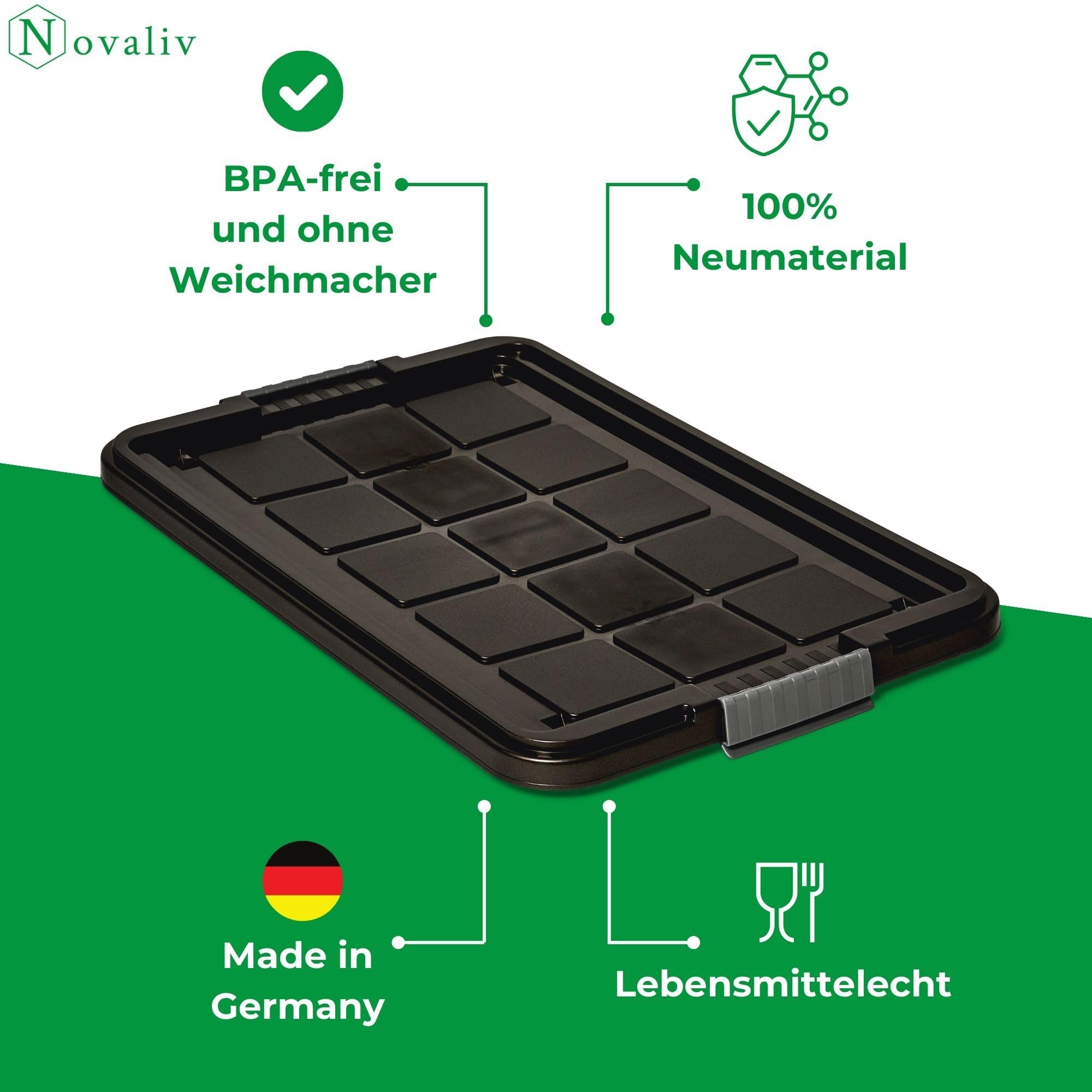 Novaliv 10x Ersatzdeckel 28-40 Liter mit Clipverschluss 61x40 cm Antrazit