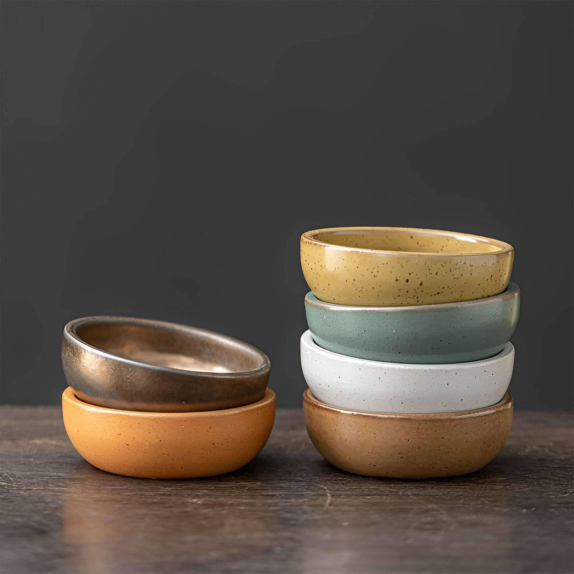 Dipschalen-Set für Sojasauce, Keramik-Dipschalen, Saucenschalen, Tapasschalen, Schalenset mit Blumenmuster für Desserts und Snacks, Grün, 6er-Set