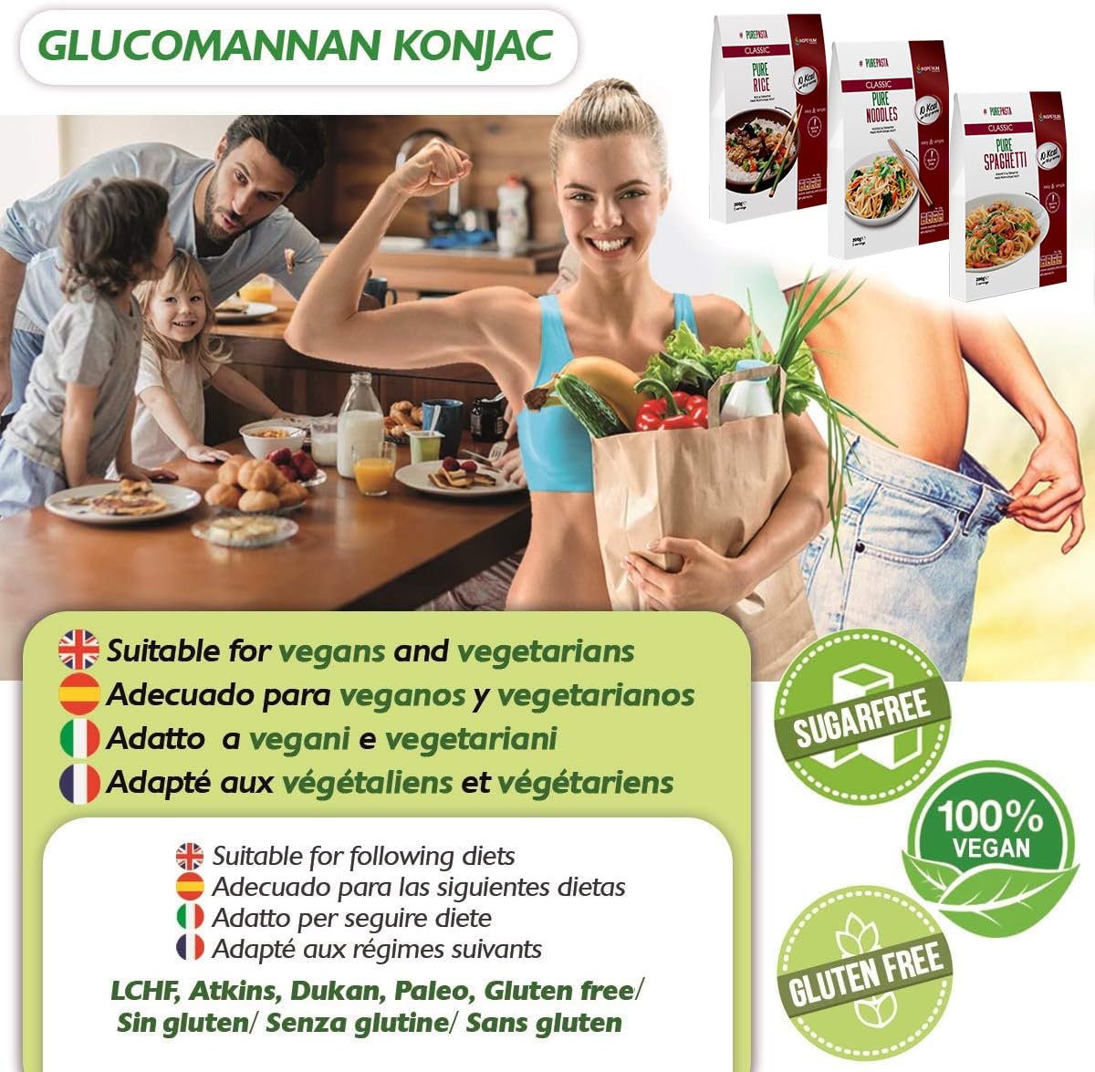 PurePasta Konjac Spaghetti – Noodles- Riso Senza Glutine 10-pack 200 grammi | Pasta Gluten Free Di Glucomannano | Di Farina Senza Glutine | Ideali Per Celiaci | Cibo Vegano (10 Pack PP Noodles)