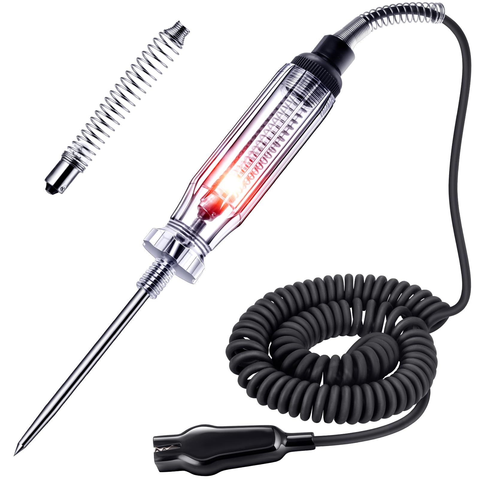 Heavy Duty 6-24V Automotive Circuit Tester, Premium Test Light with 135 Inches Extended Spring Wire & Stainless Probe, Circuit Voltage Tester with Replacement Indicator Light for Car/Vehicles