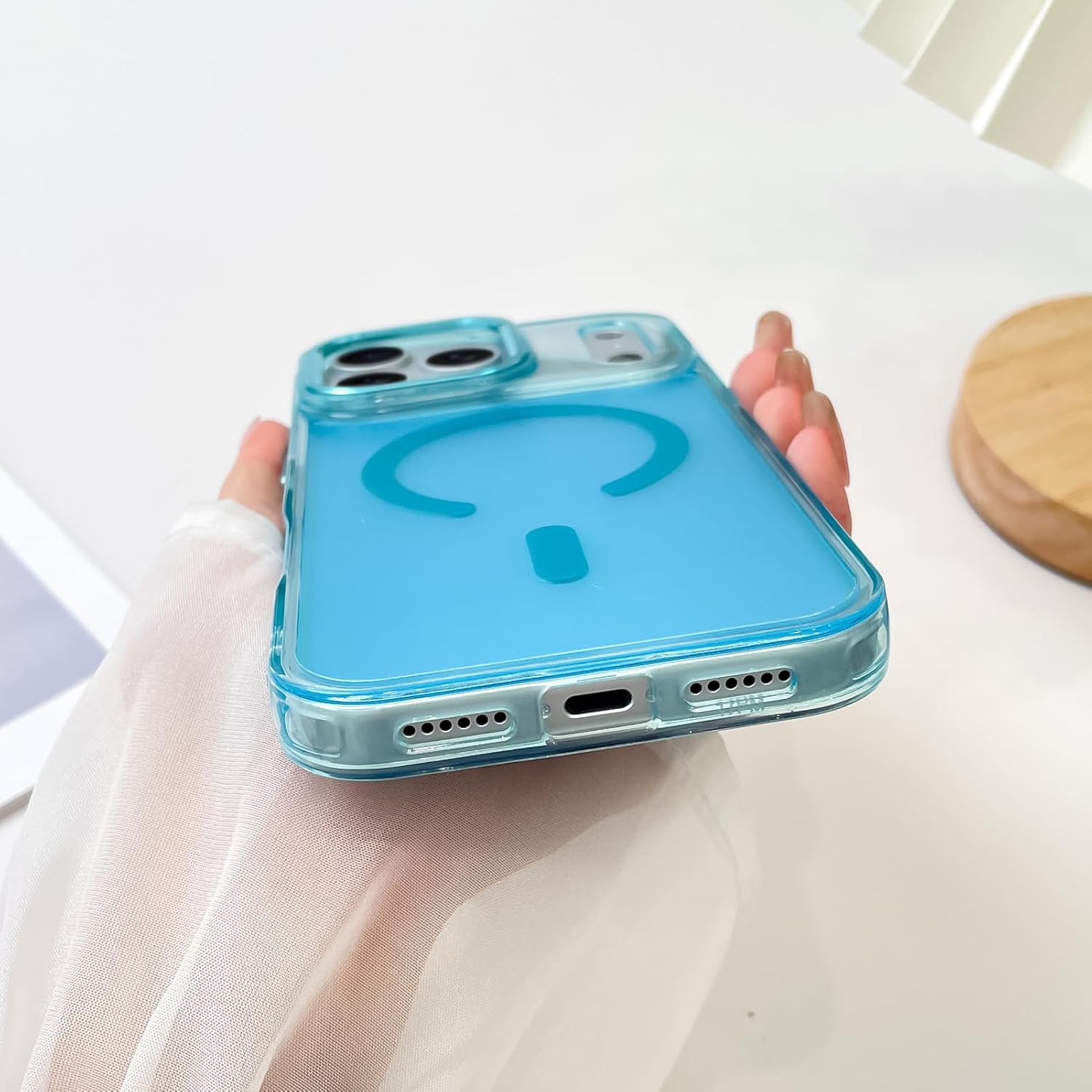 SAKUULO Magnetic Case for iPhone 17 Pro Compatible with Magsafe, Bling Laser Iridescent Florescent Crystal Sparkly Luxury Shockproof Protective Cover for Women Men, Blue - Image 4