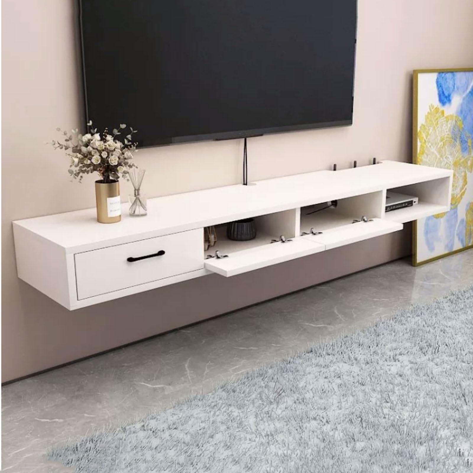 Mueble TV Mueble de TV flotante de madera multifuncional montado en la pared con gabinete de almacenamiento y cajón Mueble de TV for dormitorio Sala de estar Mueble de televisión moderno Mueble para t