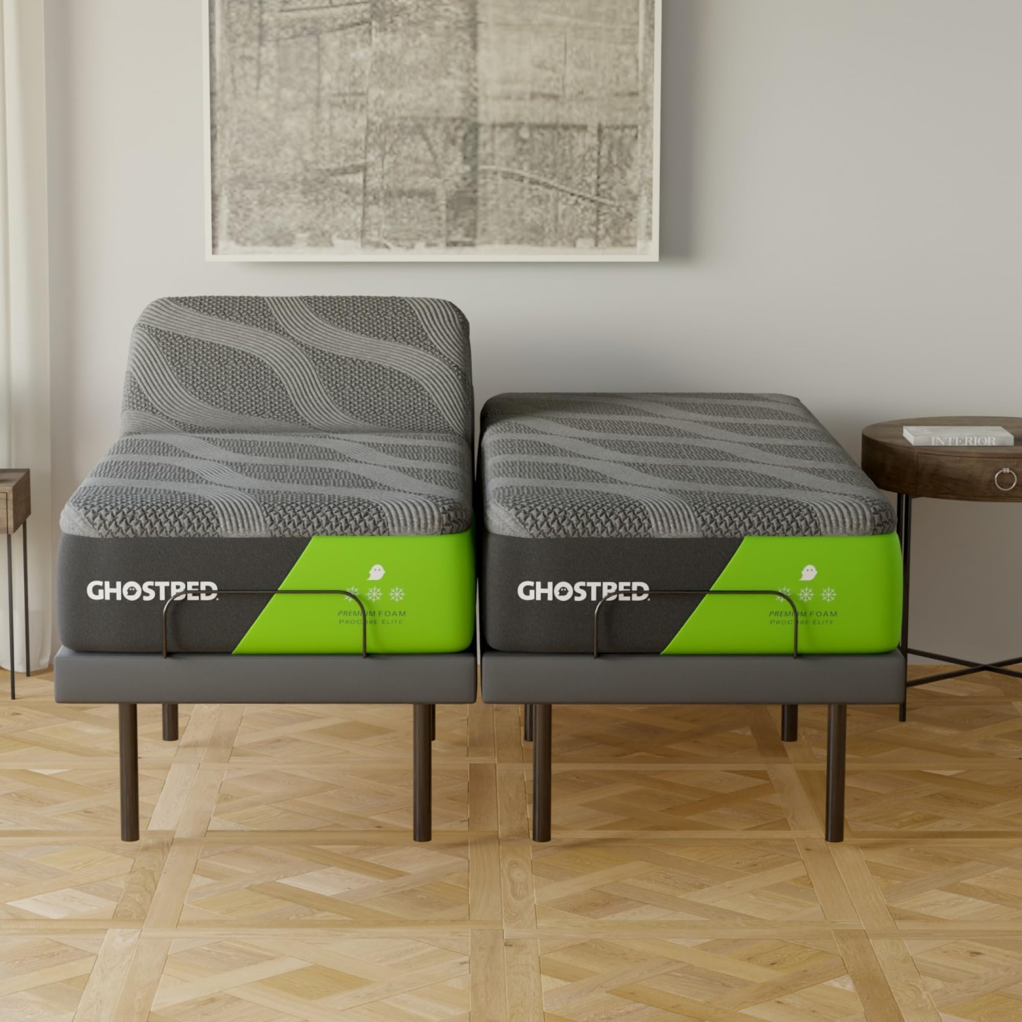 GhostBed Adjustable Bed Frame Split King 14" Cooling Memory Foam Mattress - Adjustable Electric Bed Base with Zero Gravity and Massage – Split King Adjustable Base with Mattress
