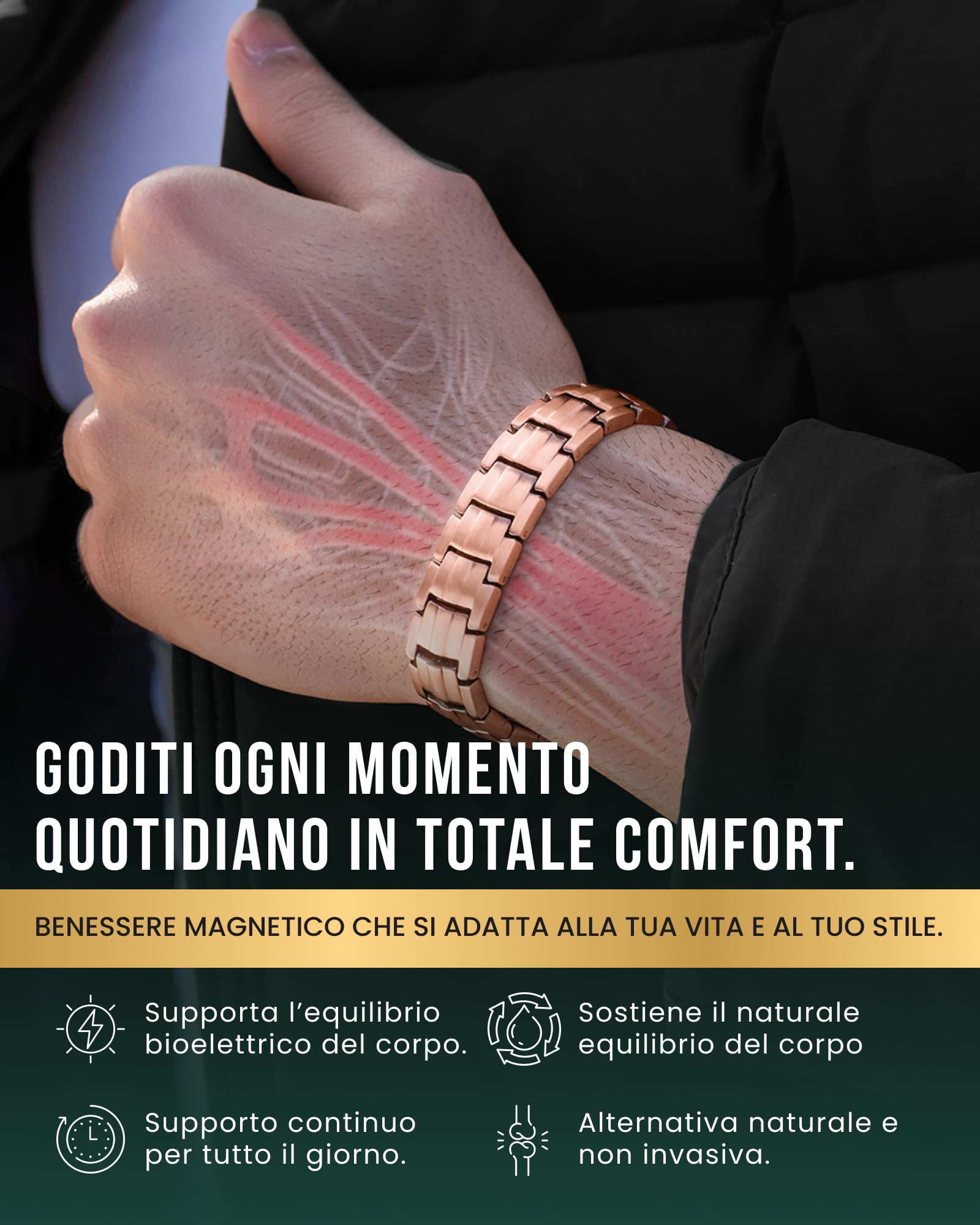 MagnetRX®, Braccialetto magnetico in rame, efficace braccialetto in rame puro per uomini e donne, bracciale magnetico regolabile in rame
