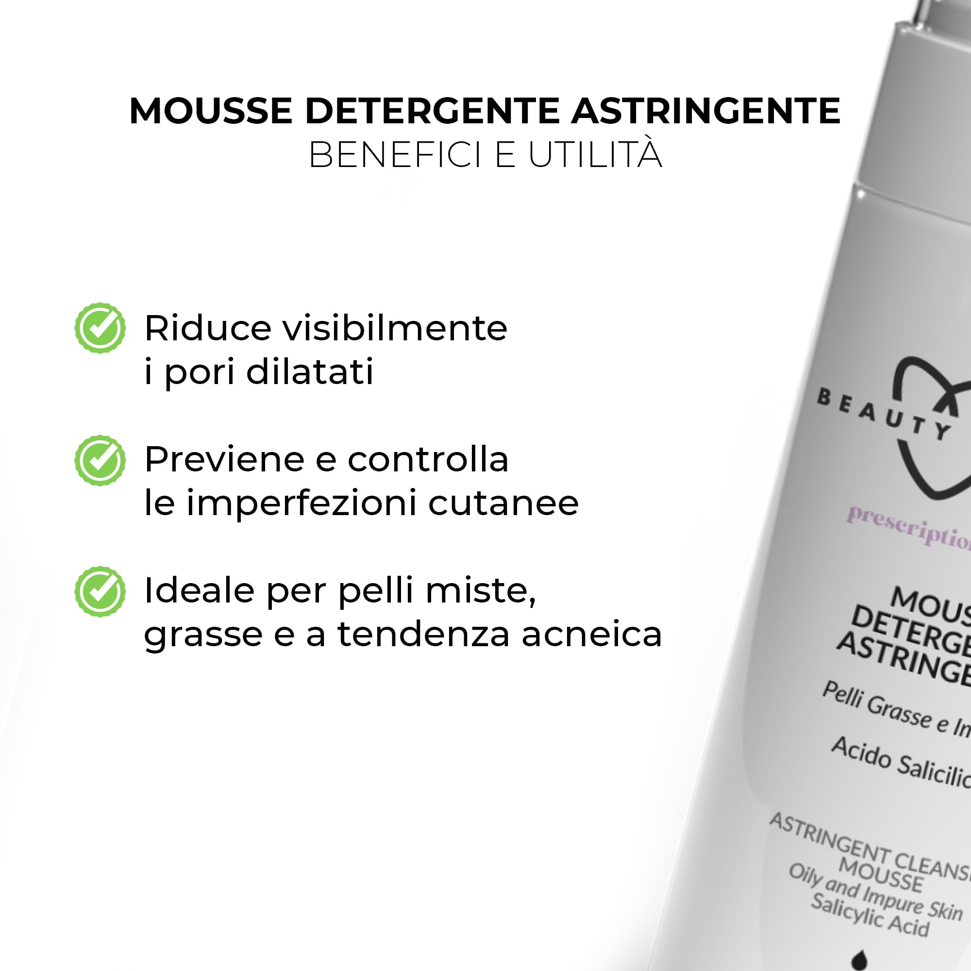 Wikirose Mousse Detergente Viso Opacizzante e Astringente con Complesso Pore Minimizer, Niacinamide e Acido Salicilico, Aloe Vera, per Pelle Grassa Mista e Impura, 150ml