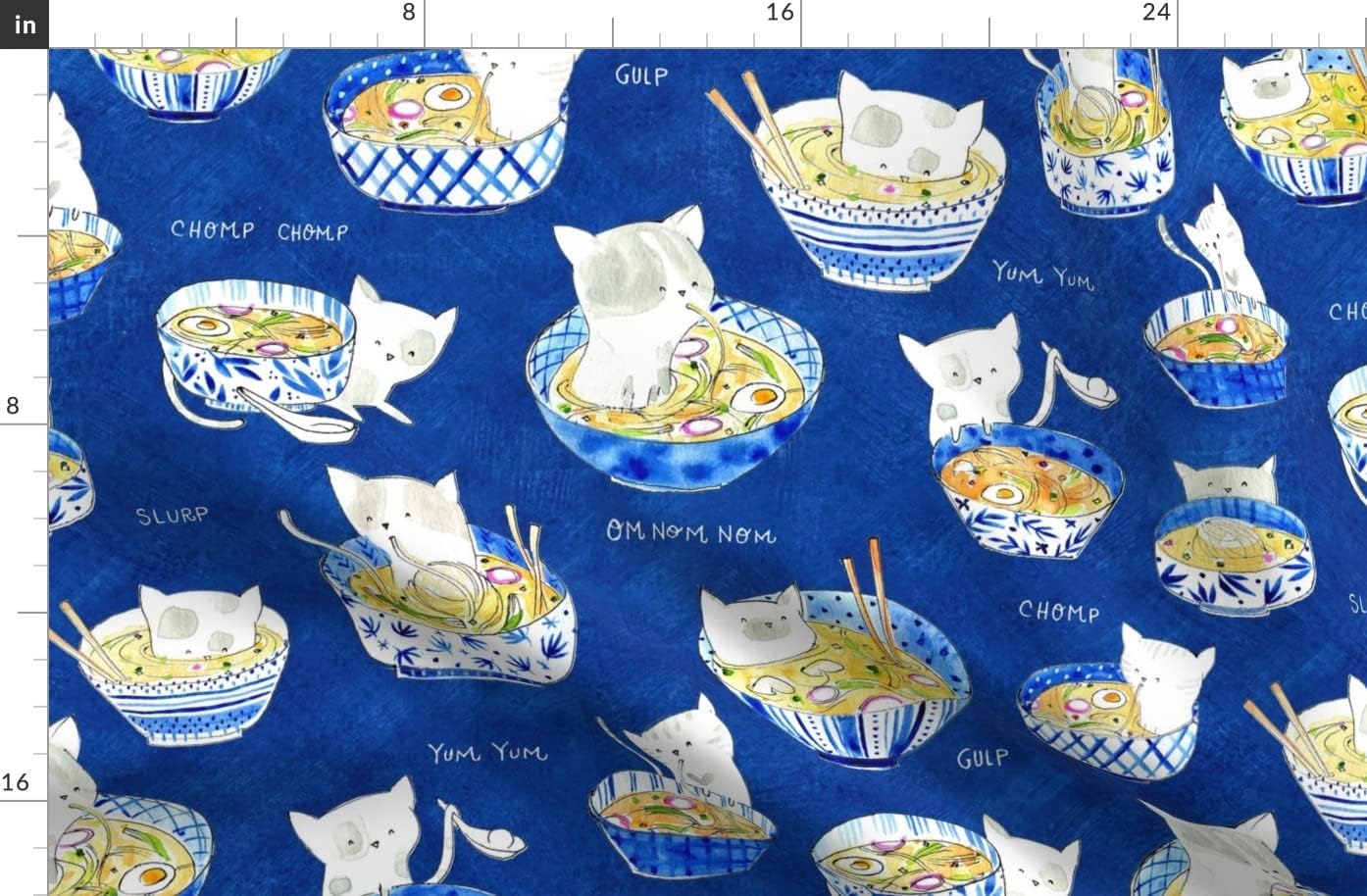 Spoonflower Fabric - Noodle Cat Kids Kitties Home Decor Food Watercolor Pen Ink Printed on Organic Cotton Sateen Fabric by The Yard - Sewing Quilting Apparel Home Decor