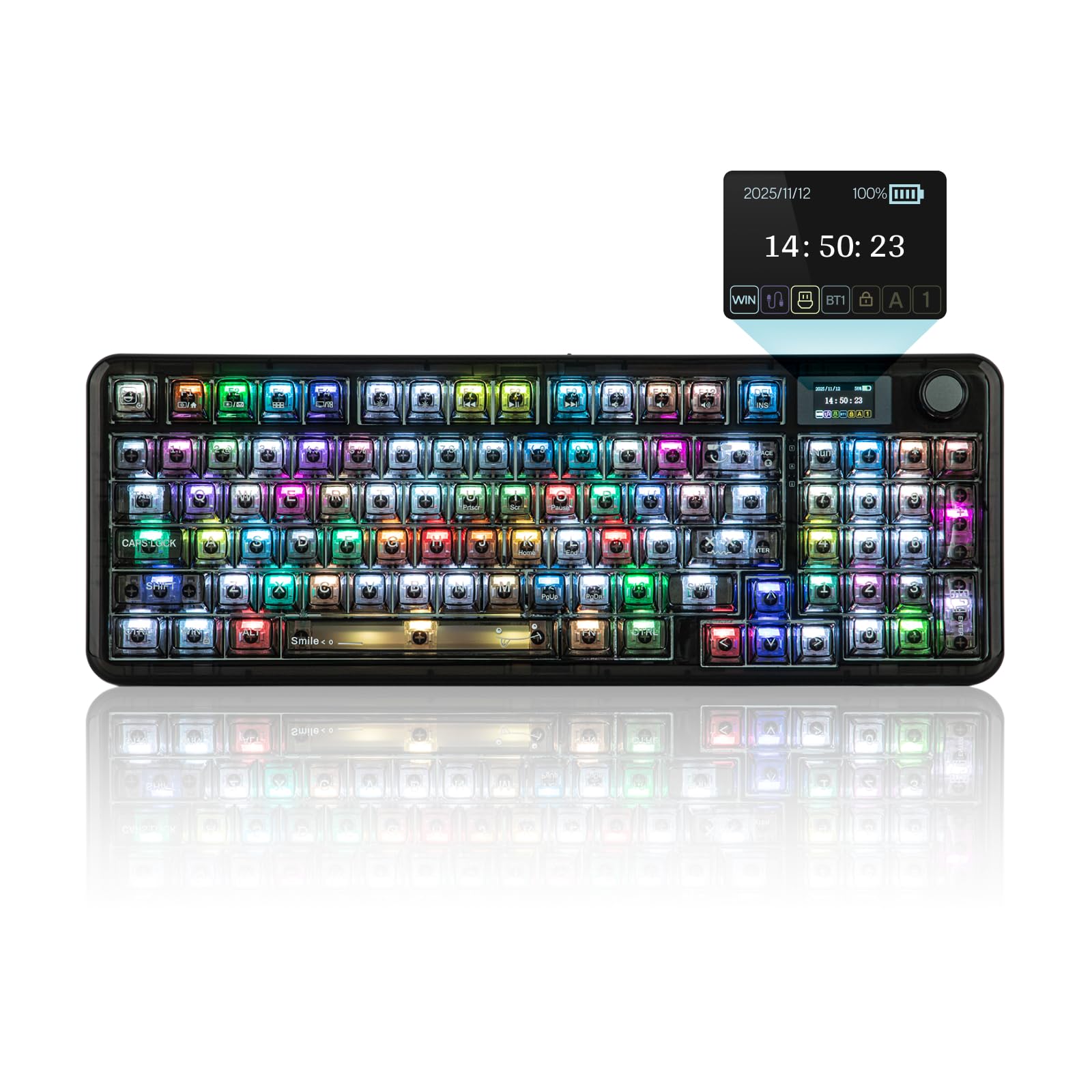 MechLands Aula F-NB98 Transparent Keyboard with RGB Backlits 3 Modes Wireless Mechanical Keyboard with Display Screen 8000mAh Battery