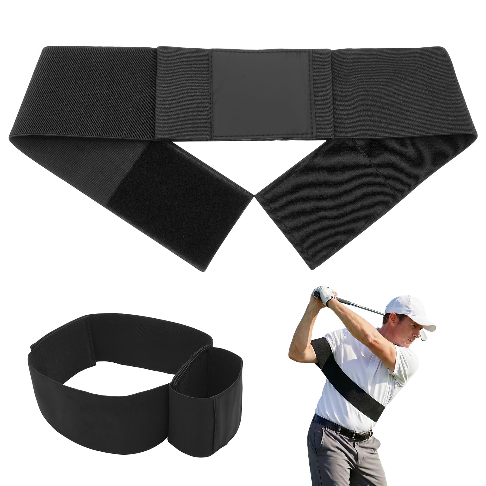TRS Slider Golf Training Aid,Adjustable Golf Swing Training Aid Arm Band,Flexible Swing Correcting Armband,Professional Motion Correction Belt,Premium Nylon Elastic Trainer for Beginners,Men & Women