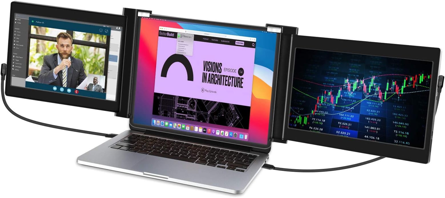Vodzsla Triple Portable Monitor for Laptop,Full HD IPS 11.6'' Dual Monitor Screens Extender,HDMI/USB/Type-C Plug and Play Gaming Computer Monitor for 13.3”-16” Mac Windows Chrome Laptops