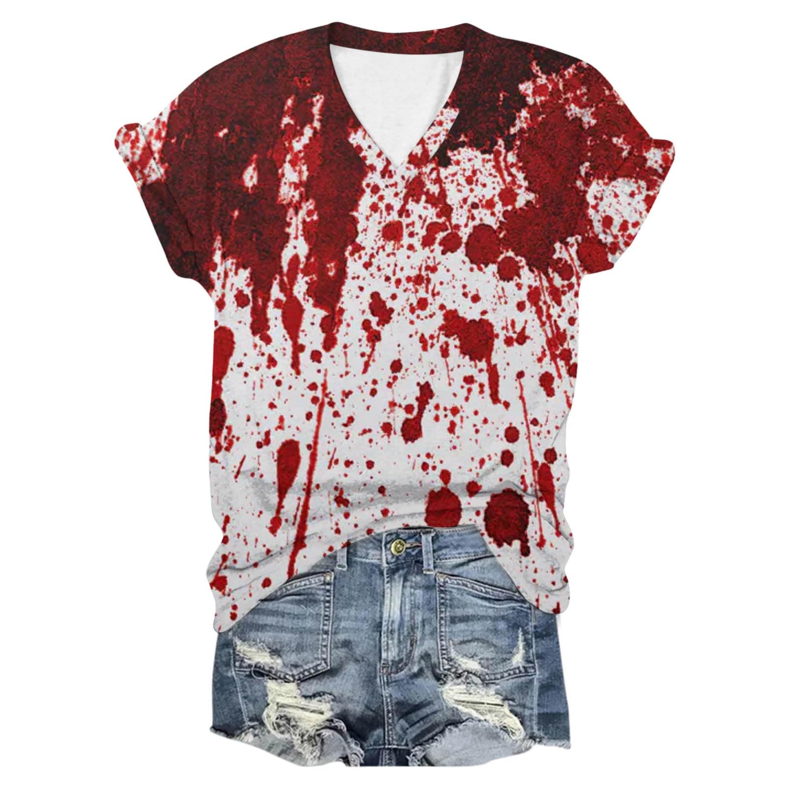 Halloween Costume I'm Fine Bloody T Shirt Shirt with Blood Shirt Blood Splatter Shirt Bloody Halloween Im Fine Costume (Clear, L)